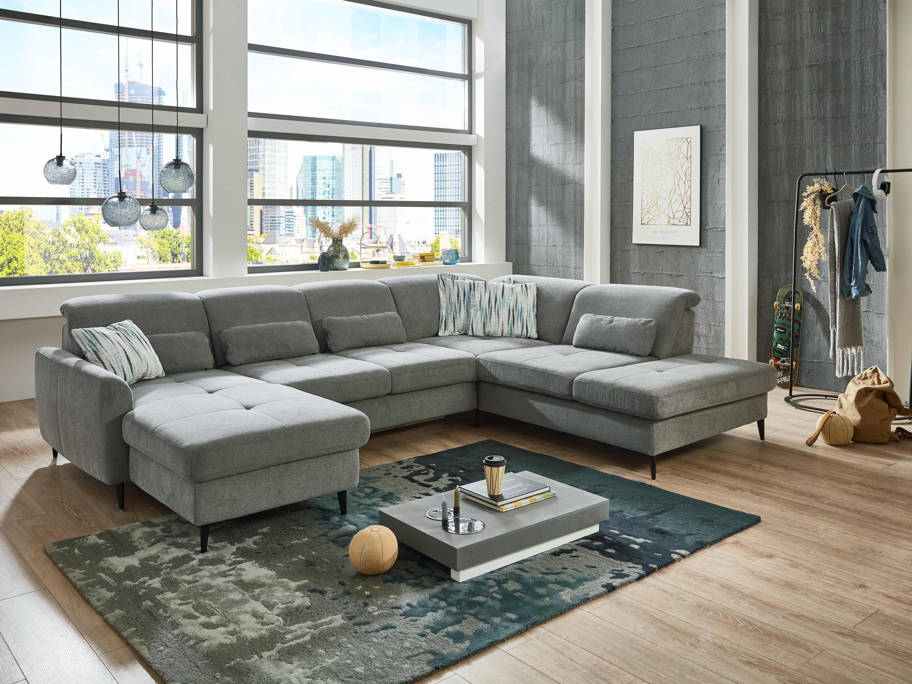 Ecksofa Kabs Polsterwelt mit grauem Stoffbezug, gepolsterter Sitzfläche und Armlehnen, L-Form