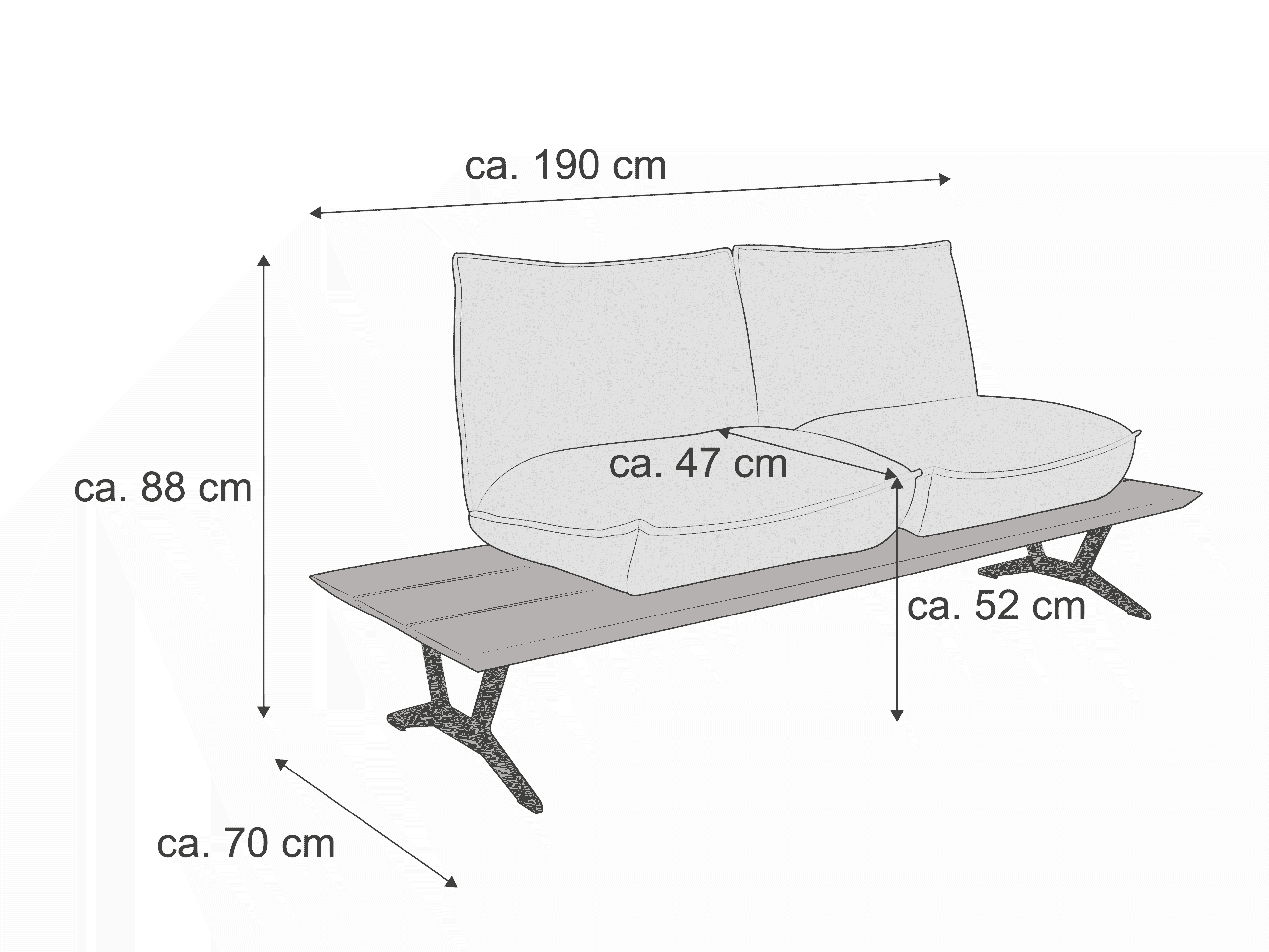 2-Sitzer Sofa mit gepolsterten Sitz- und Rückenkissen, Holzgestell und Metallfüßen, ohne Armlehnen