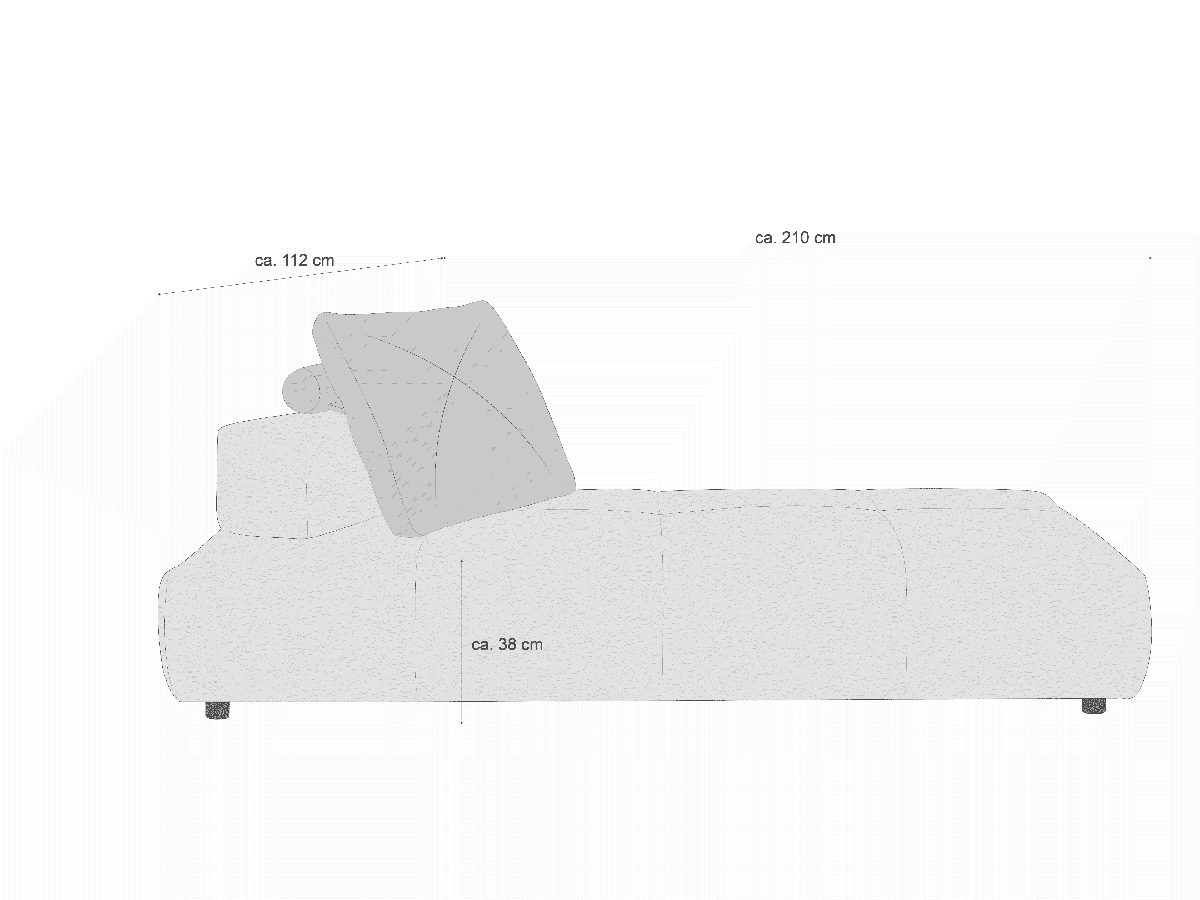Sofa in rechteckiger Form mit niedriger Sitzhöhe, sichtbarer Rückenlehne und eckigem Kissen.