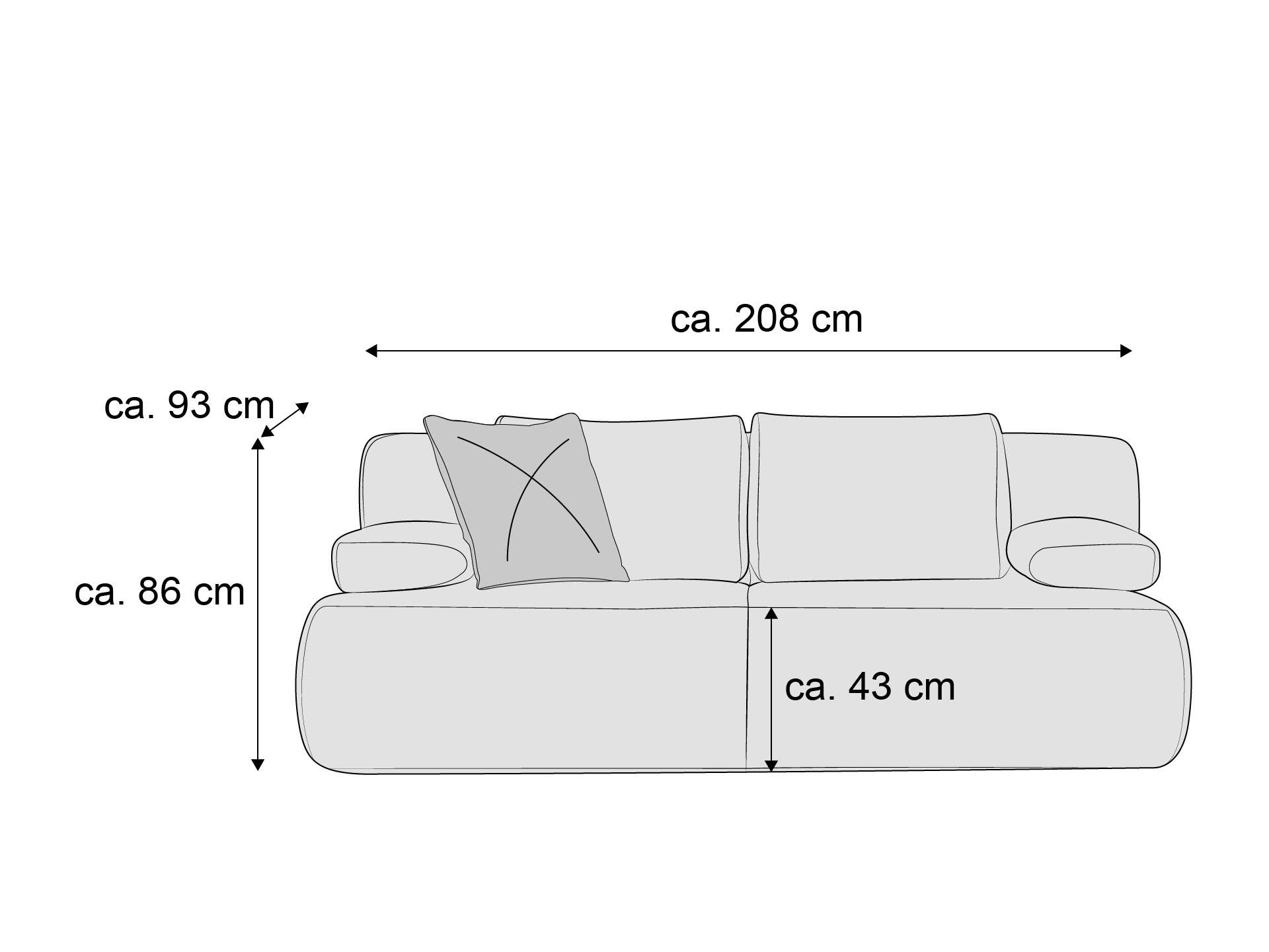 2-Sitzer Sofa mit Armlehnen, zwei Rückenpolstern und dekorativem Kissen in rechteckiger Form