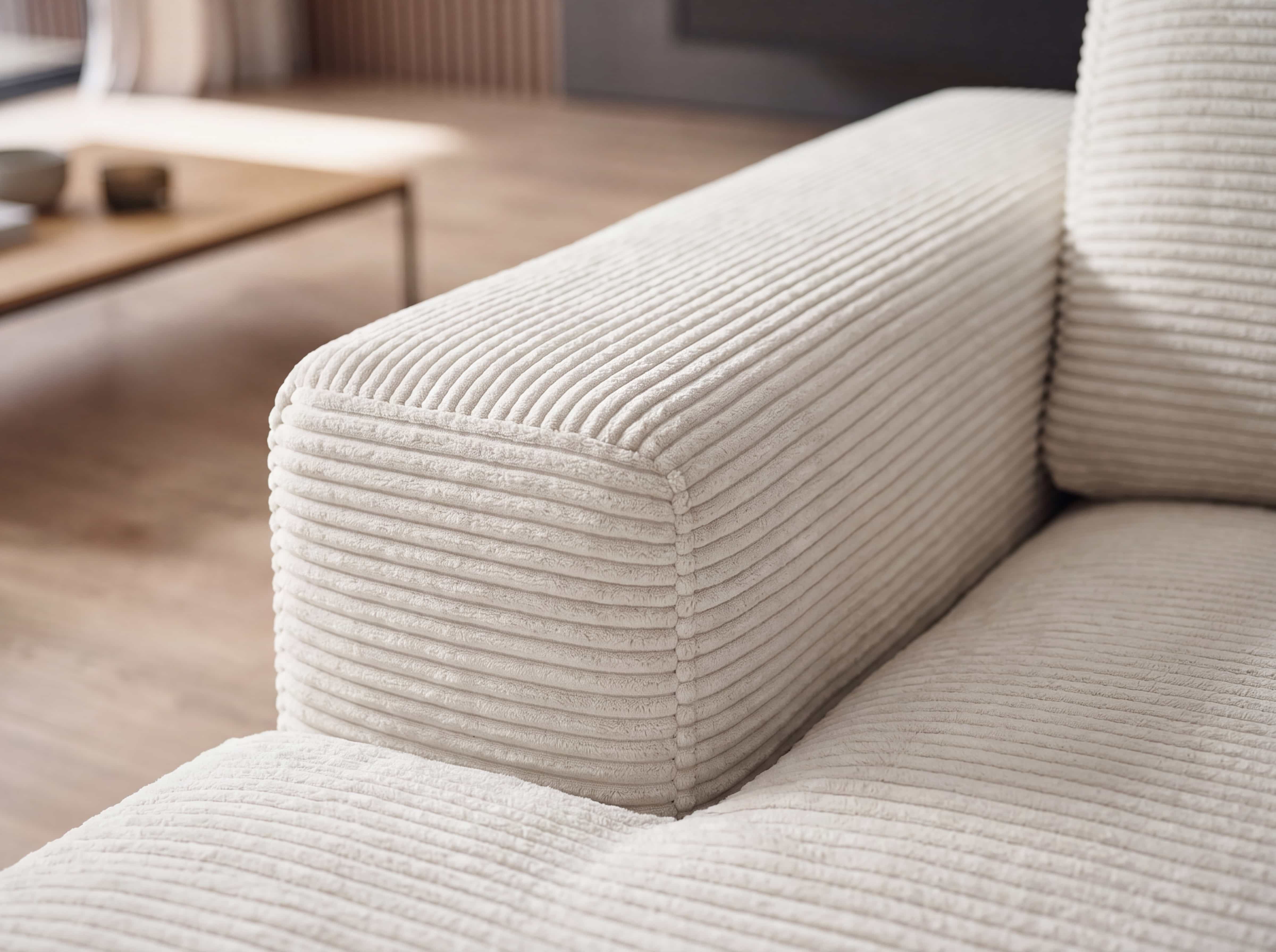 Ecksofa Kabs Polsterwelt mit breiter Armlehne, beigefarbener Cordstoff mit sichtbarer Rillenstruktur