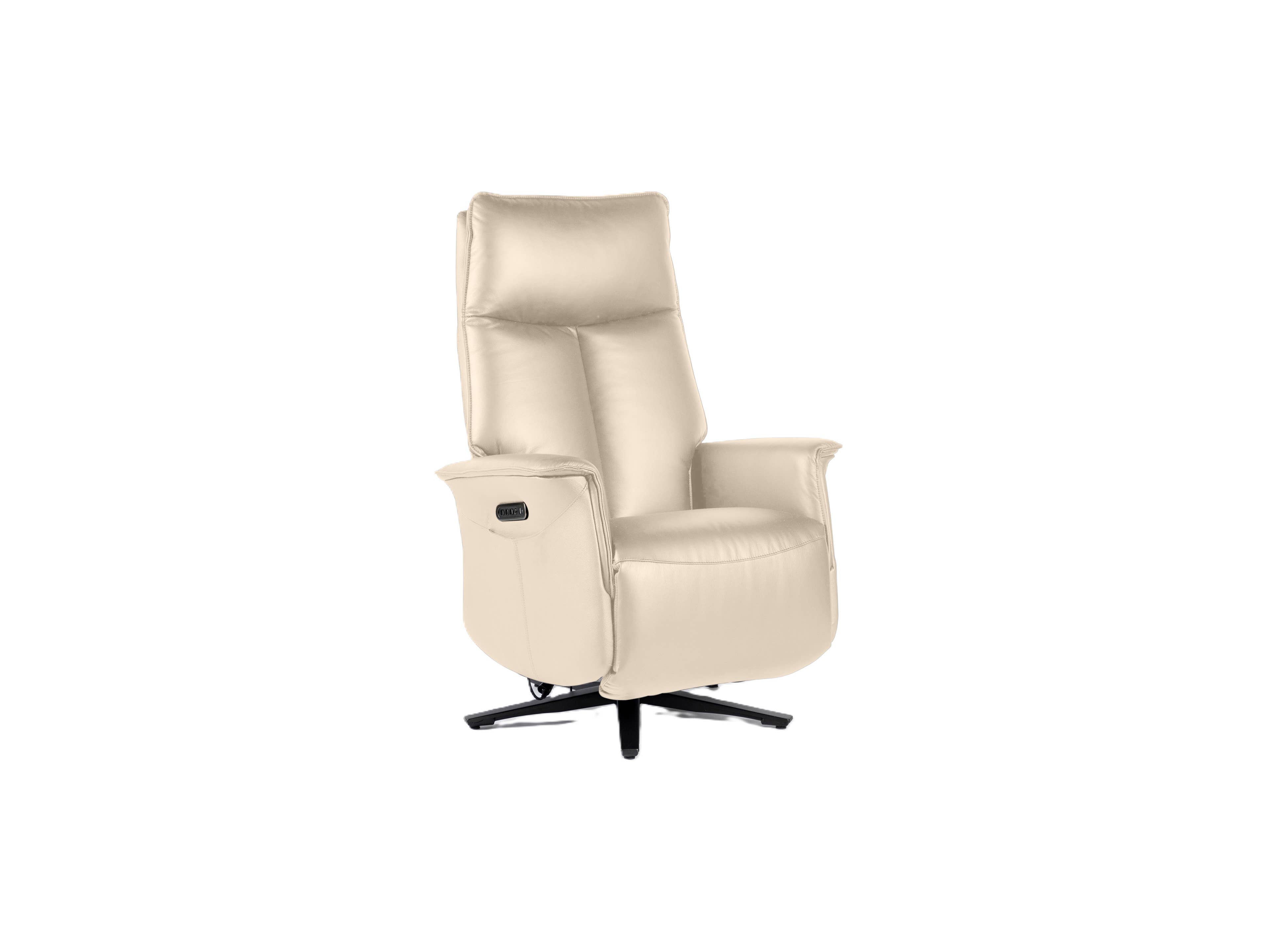 Relaxsessel Omega mit hoher, gepolsterter Rückenlehne, Lederbezug in Beige und Armlehnen auf Sternfuß