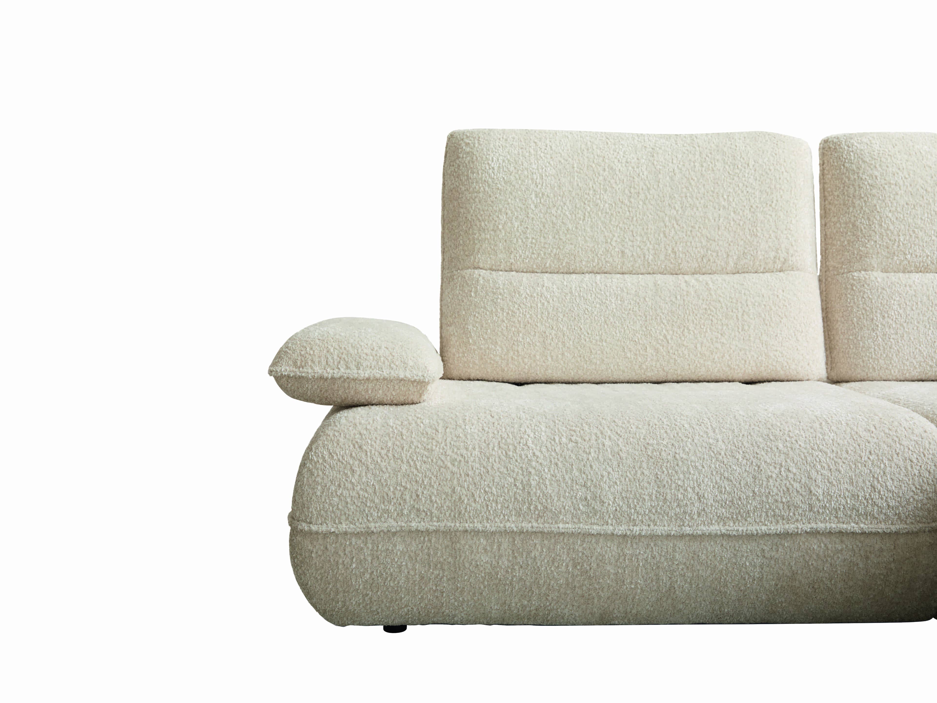 Ecksofa Kabs Polsterwelt mit Bouclé-Stoff in Creme, gepolstertes Seitenelement und Rückenlehne