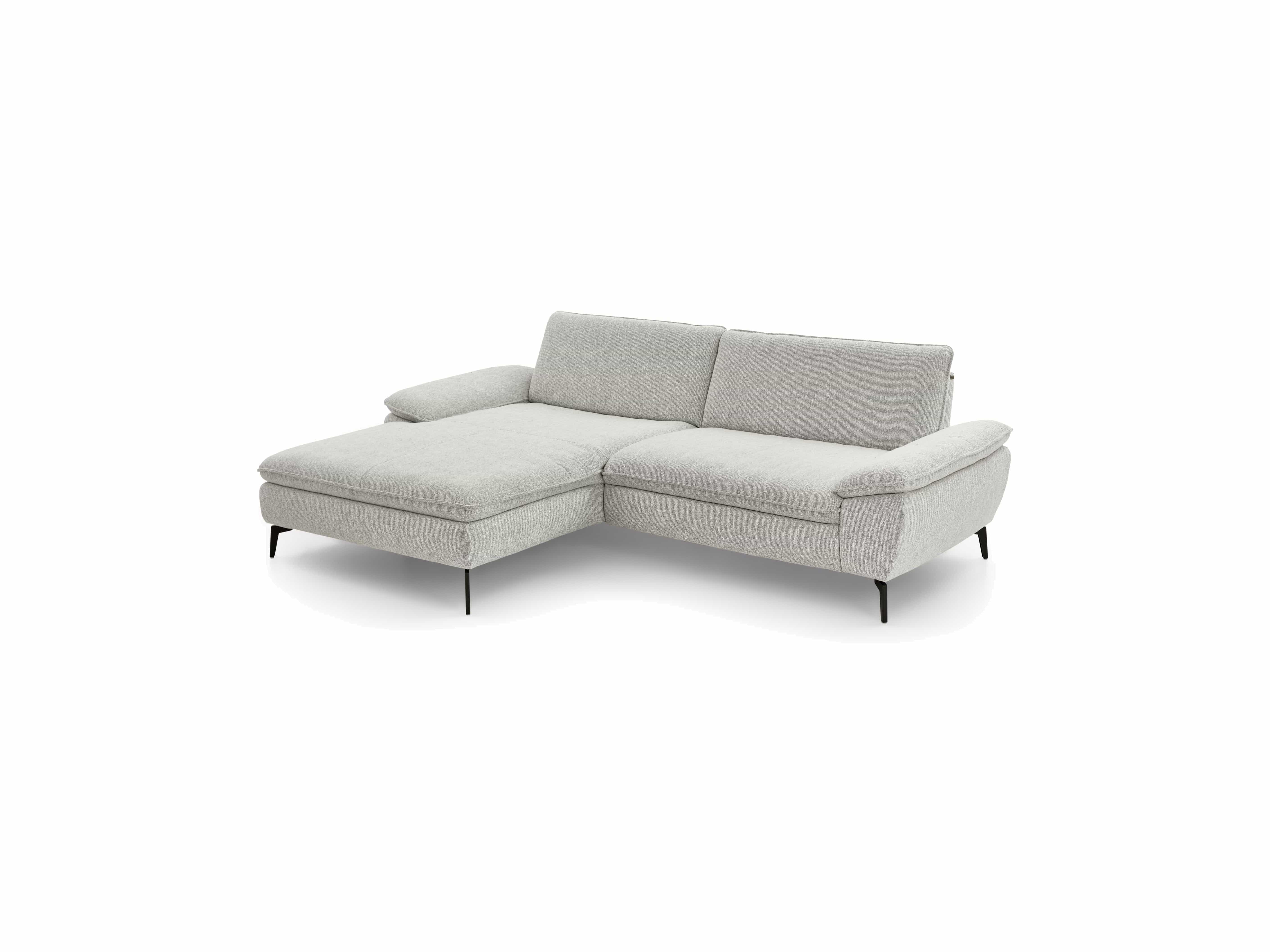 Ecksofa Kabs Polsterwelt, hellgrauer Stoff, linksseitige Ottomane, schwarze Metallfüße, gepolstert