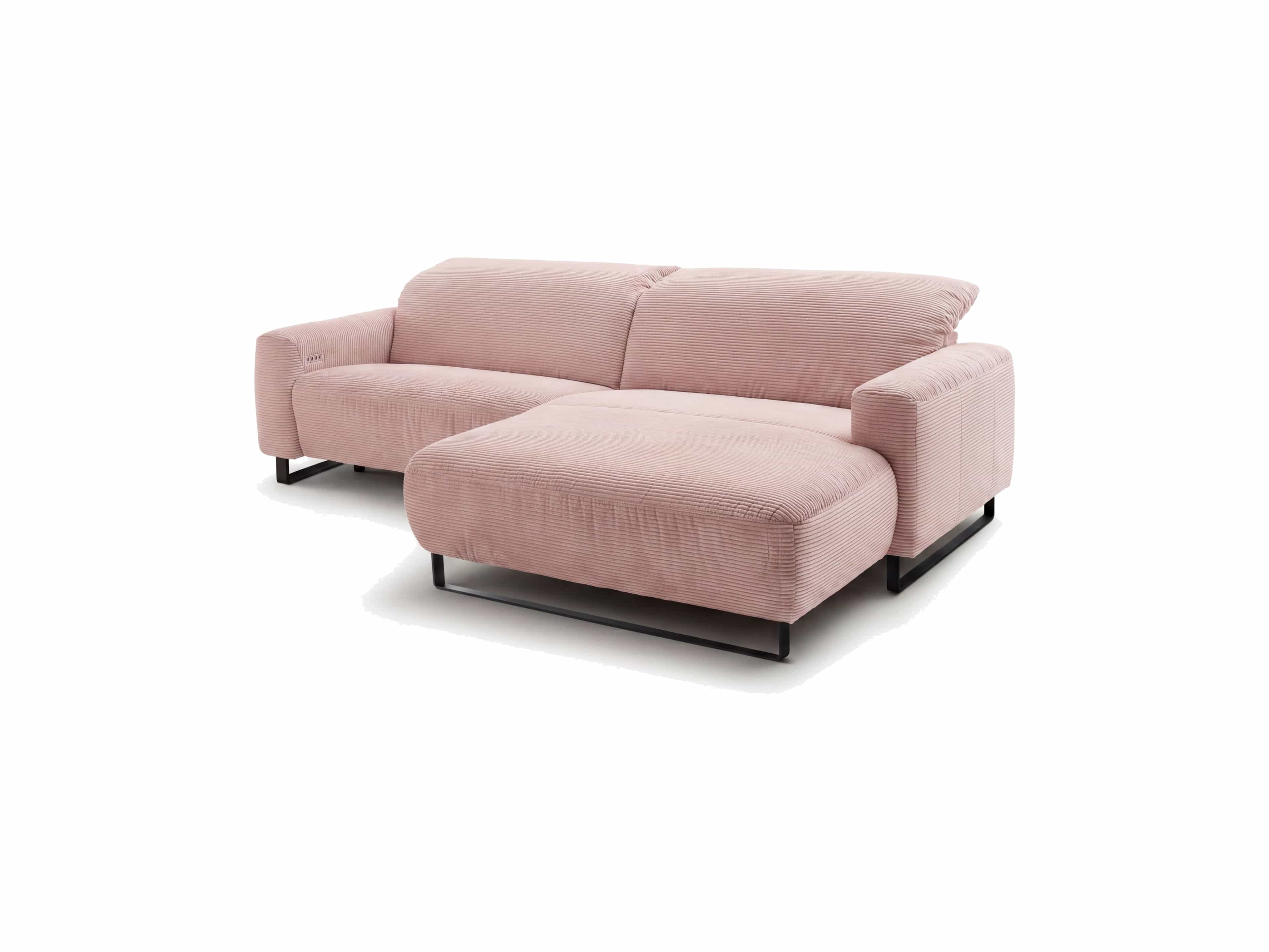 Ecksofa Kabs Polsterwelt mit rosa Cordbezug, gepolsterten Armlehnen und schwarzen Metallfüßen