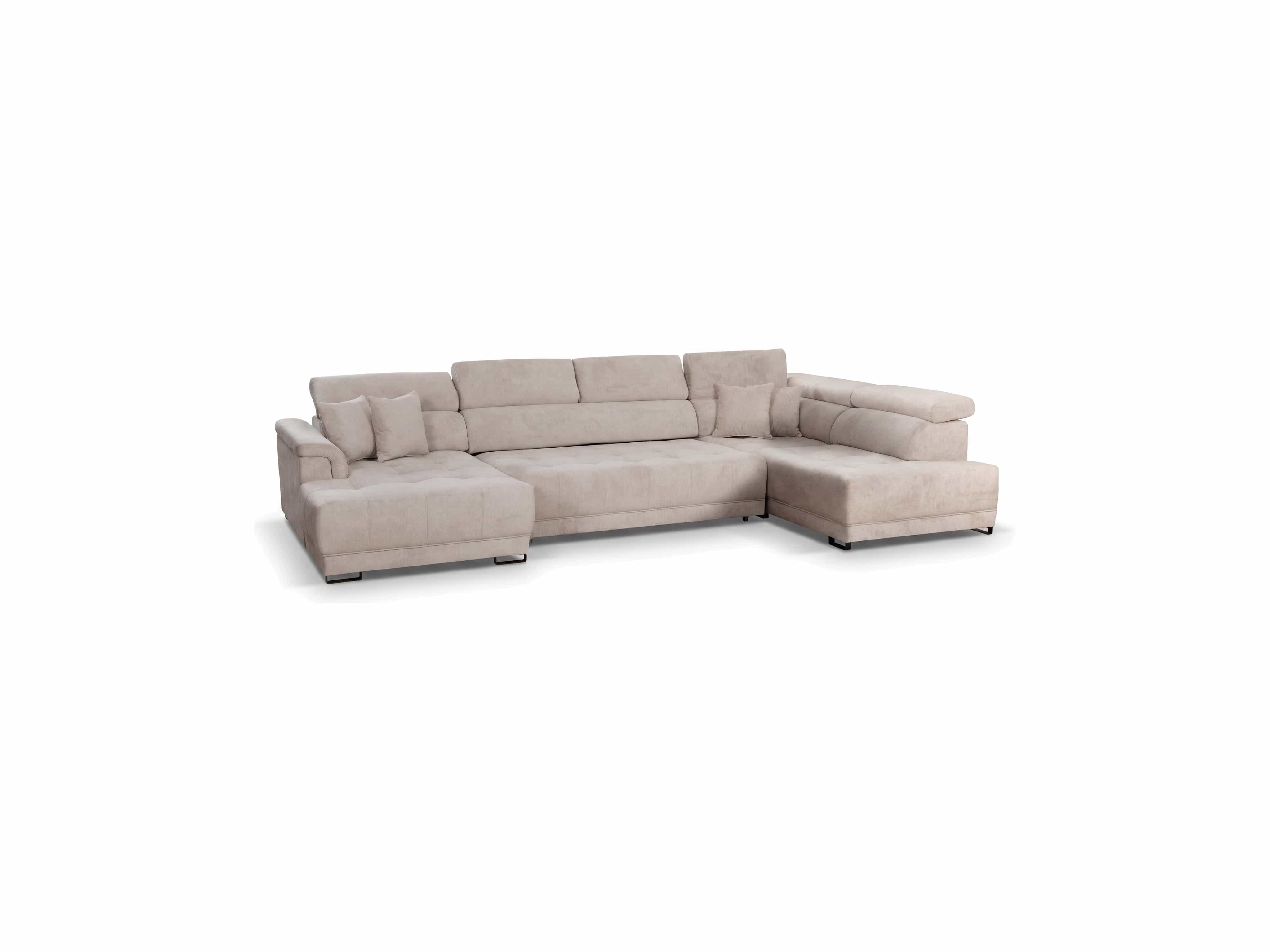Ecksofa Kabs Polsterwelt mit beigem Stoffbezug, gepolsterter Rückenlehne und Armlehnen.