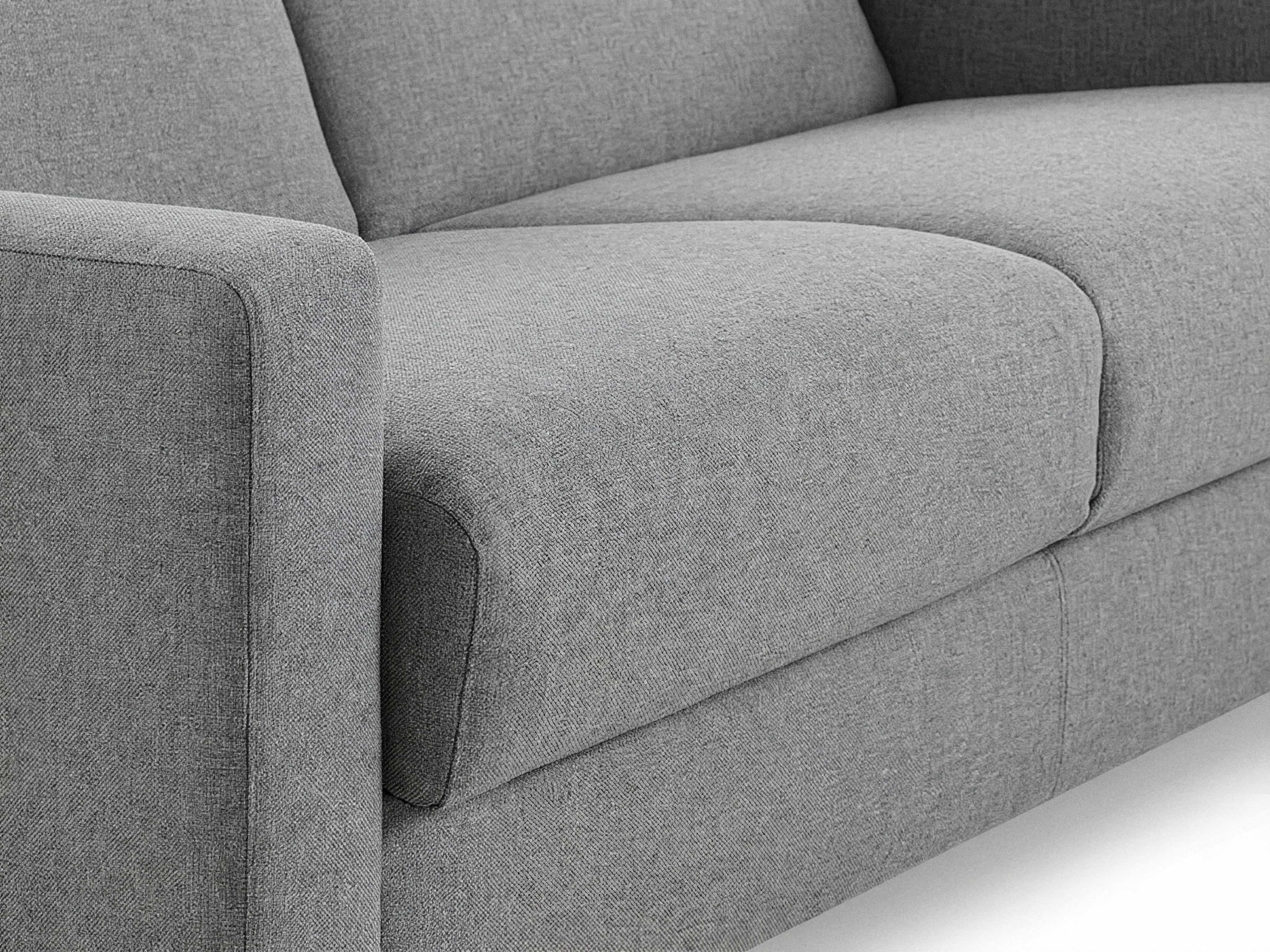 2-Sitzer Sofa Kabs Polsterwelt mit grauem Stoffbezug, geradlinigen Armlehnen und gepolsterter Sitzfläche