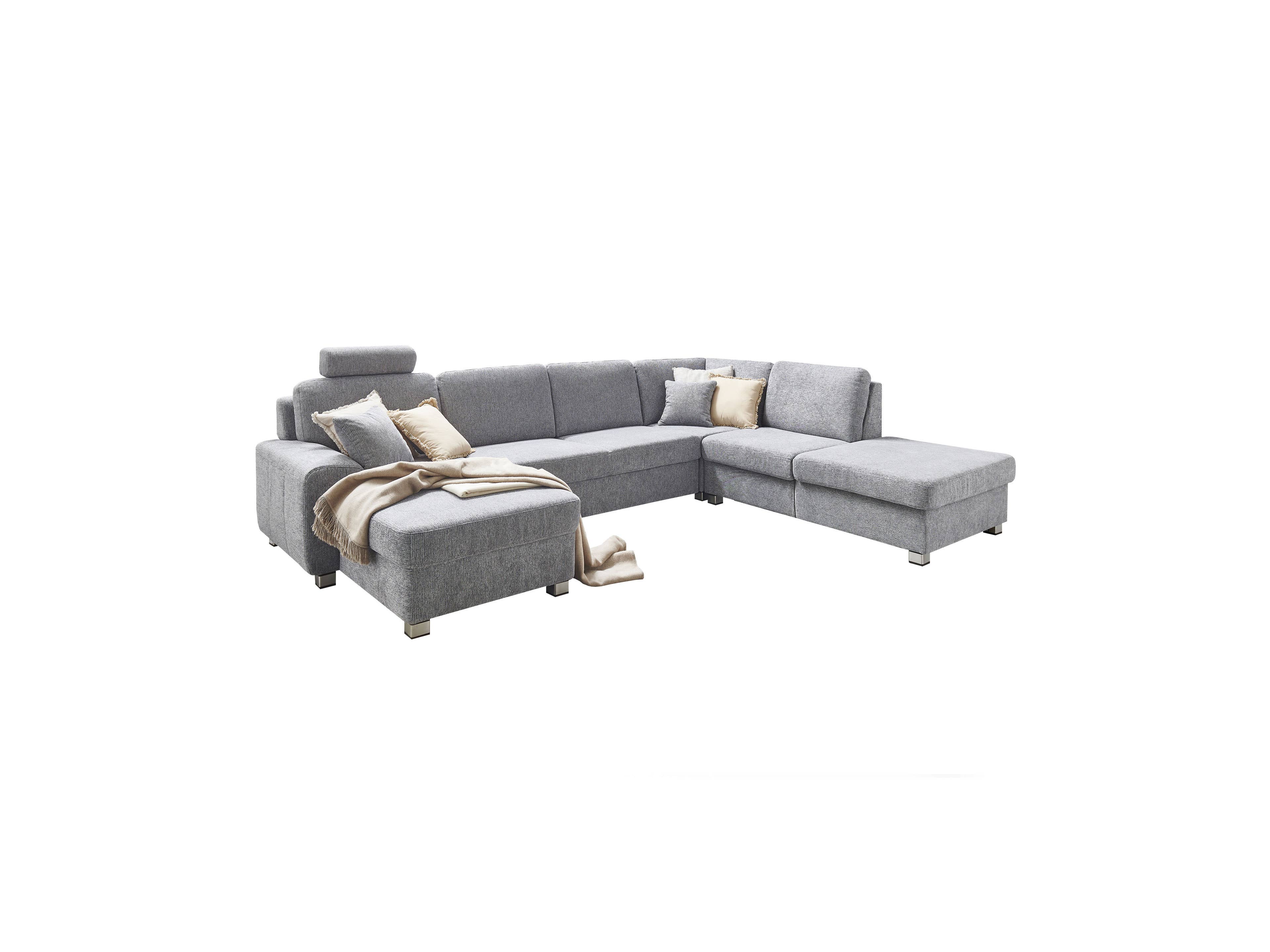 Ecksofa Kabs Polsterwelt mit grauem Stoffbezug, gepolsterter Rückenlehne und Metallfüßen