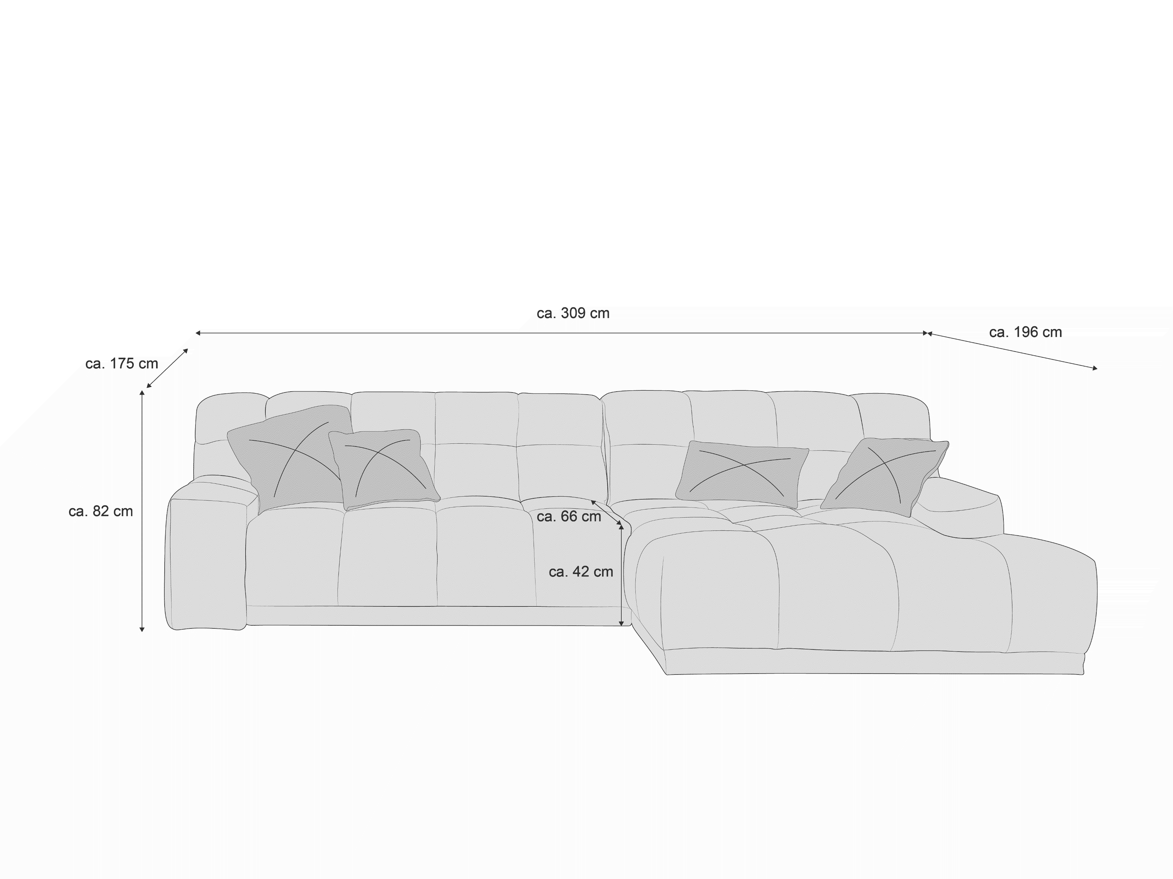 Ecksofa Kabs Polsterwelt mit Stoffbezug in heller Farbe, gepolsterte Rückenlehne, Armlehnen und Kissen