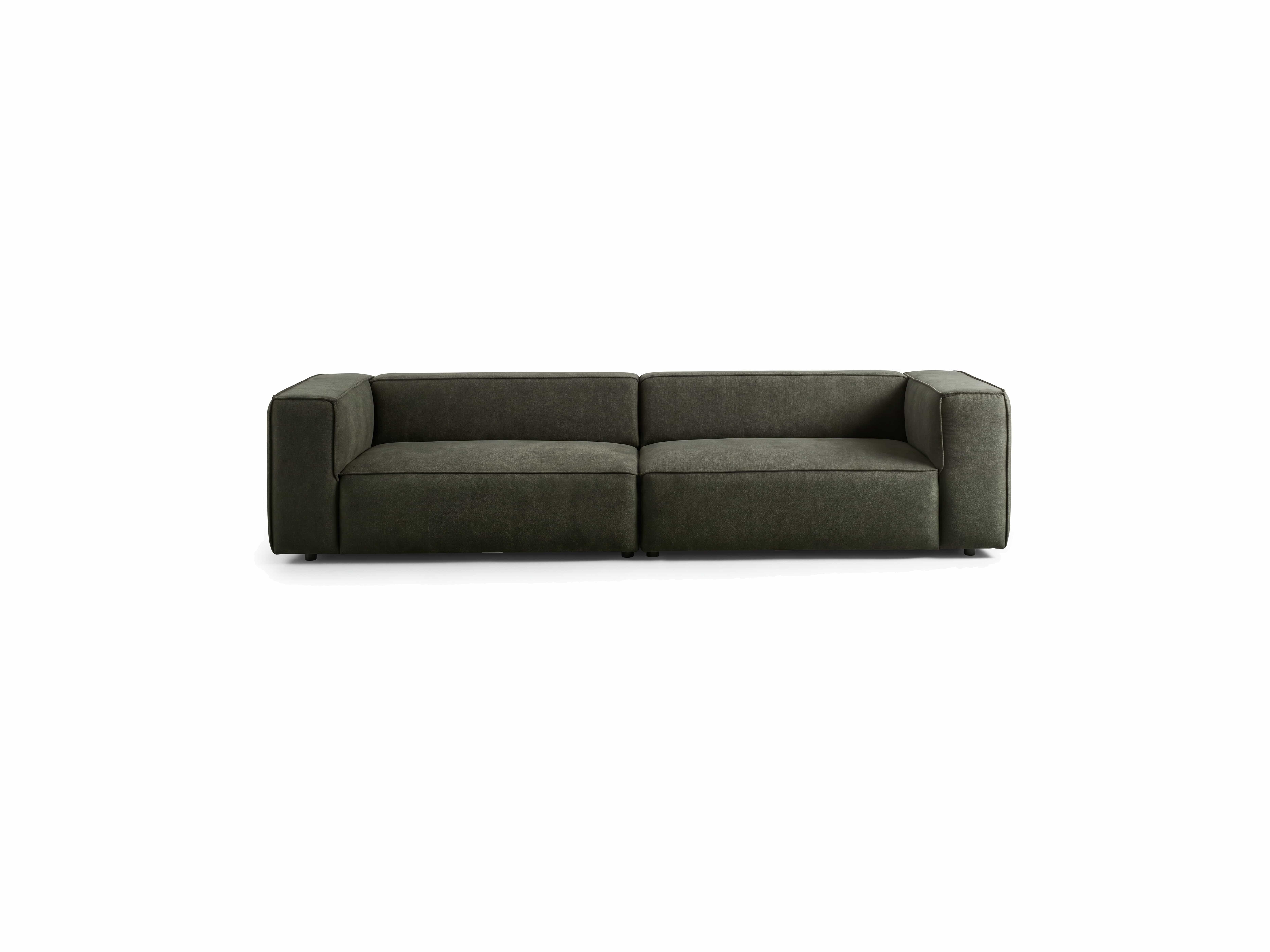 2-Sitzer Sofa Kabs Cube mit dunkelgrünem Stoffbezug, breiten Armlehnen und kubischer Form