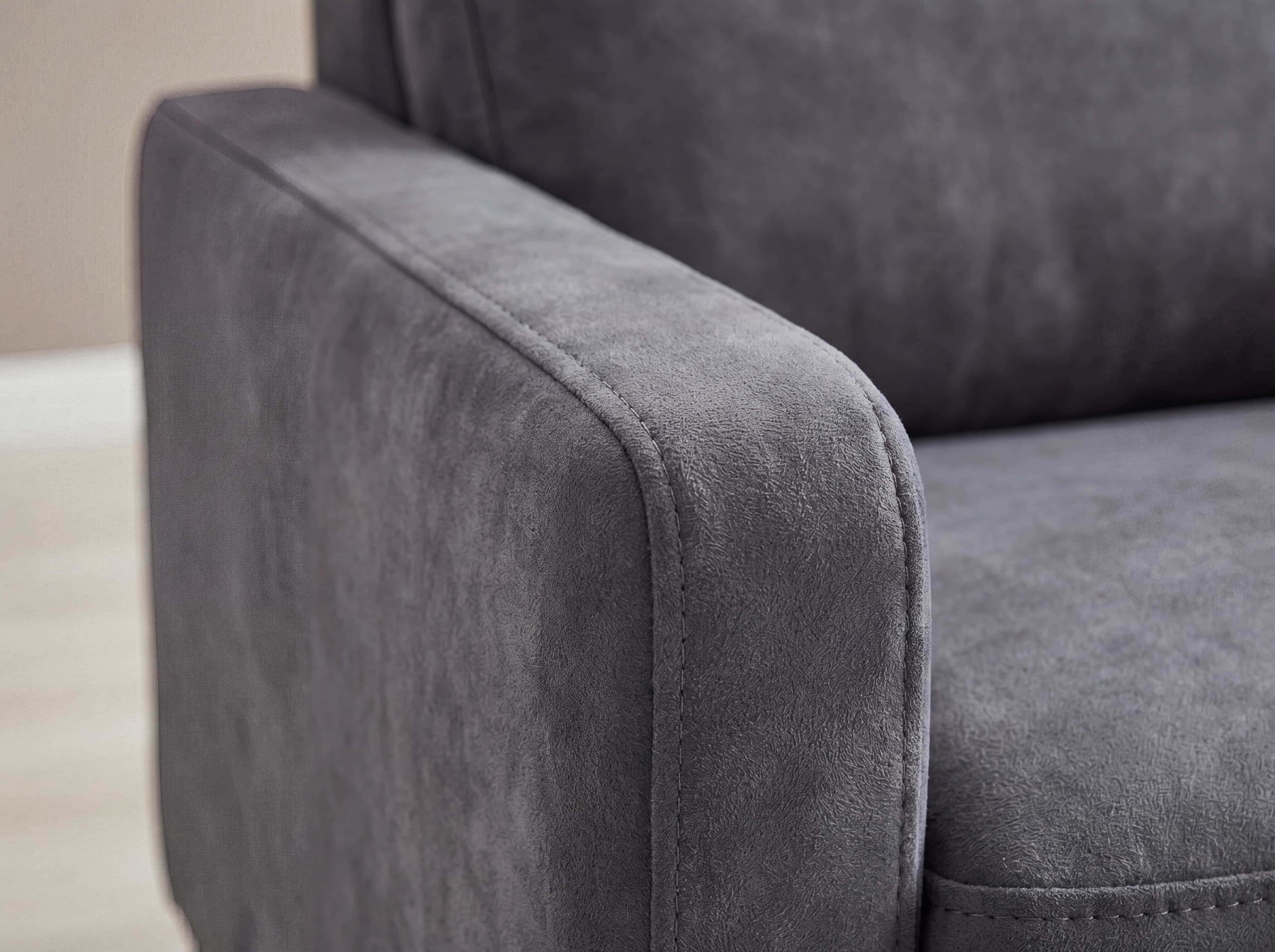 Ecksofa Kabs Polsterwelt mit gepolstertem Armteil, Stoffbezug in Grau, sichtbare Doppelnaht