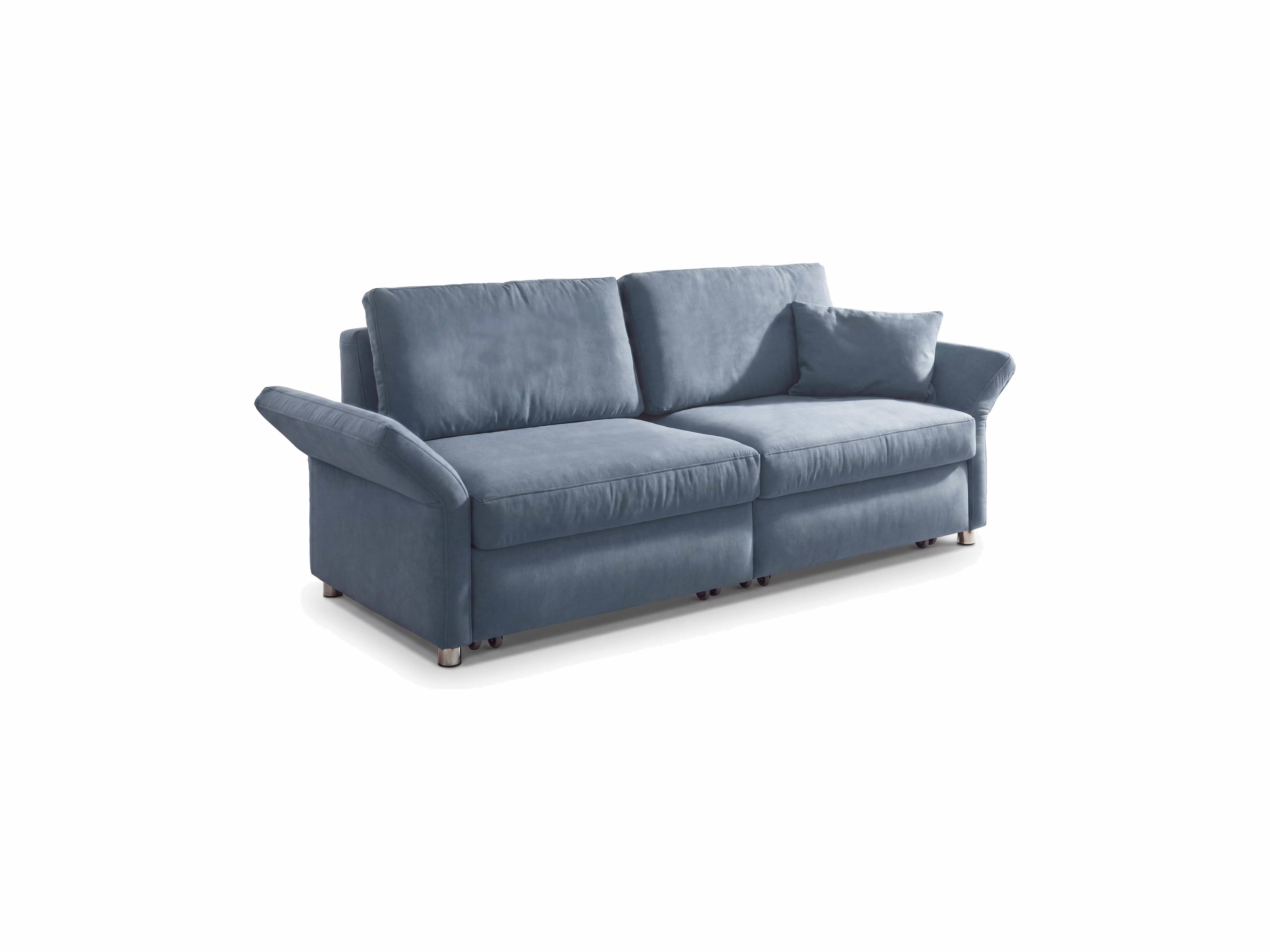 3-Sitzer Sofa Kabs Polsterwelt mit Stoffbezug in Blau, Armlehnen abgeschrägt, Metallfüße sichtbar