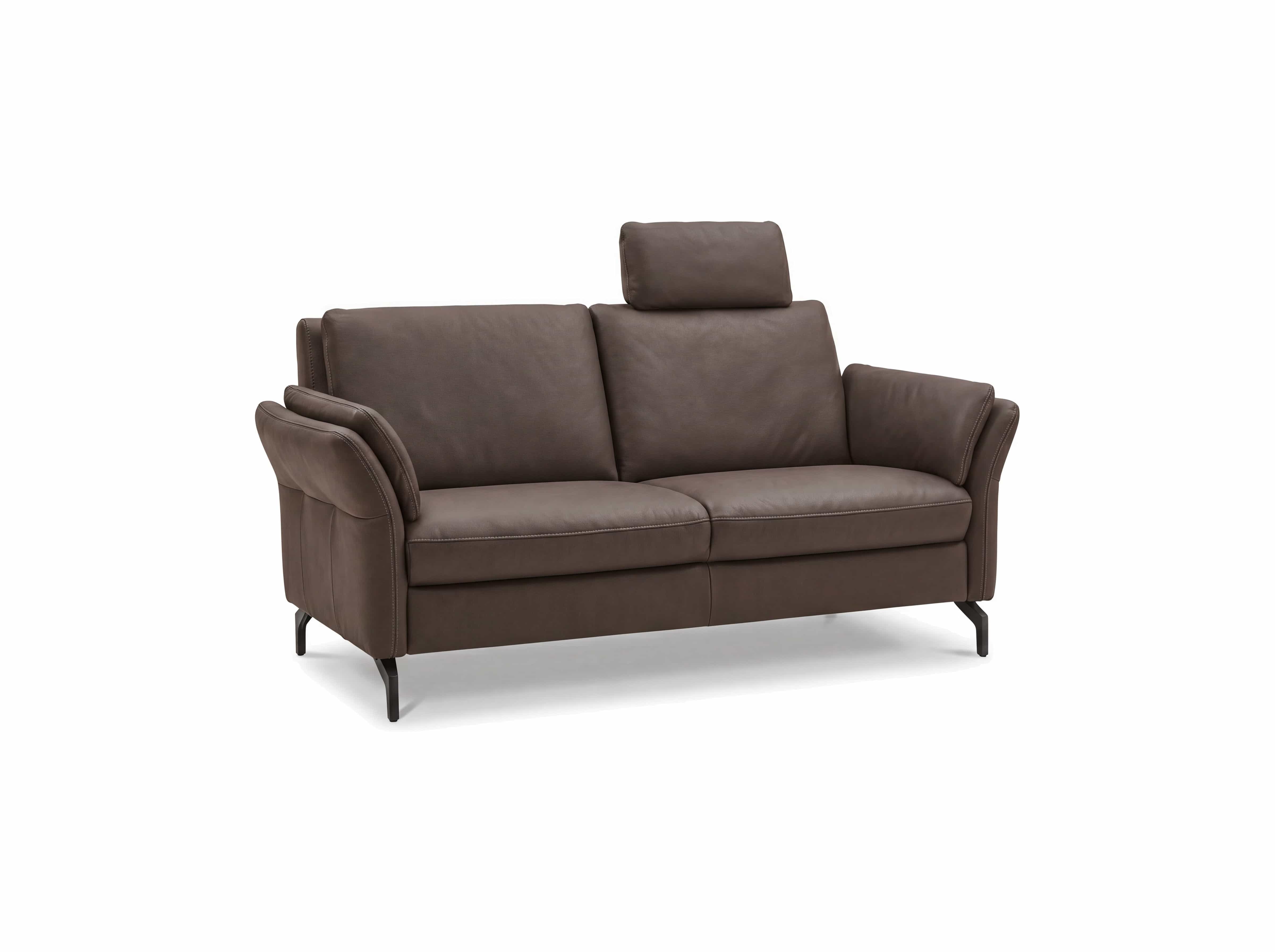 3-Sitzer-Sofa Kabs mit braunem Lederbezug, Armlehnen, Kopfstütze und schwarzen Metallfüßen