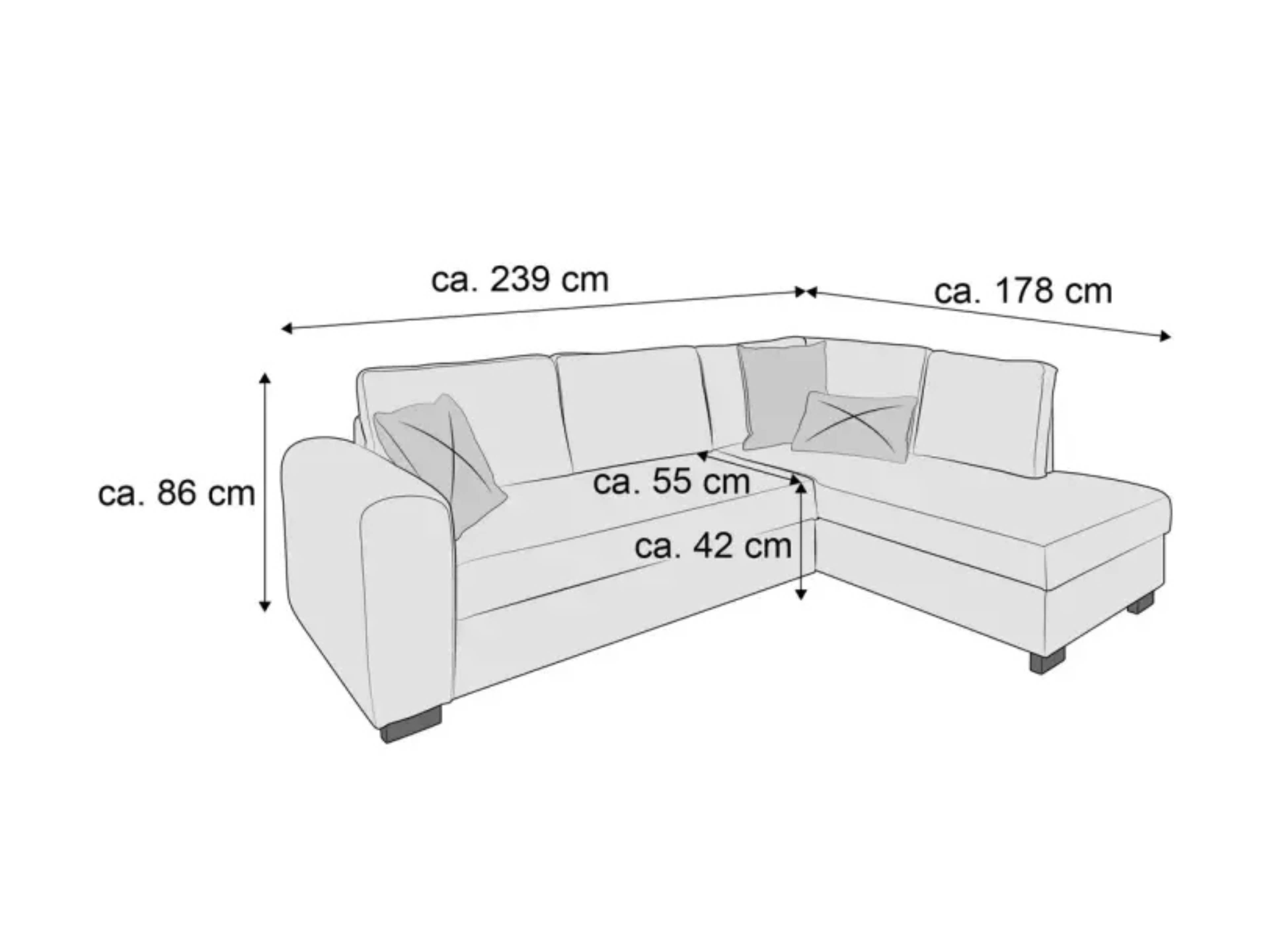 Ecksofa Kabs mit Stoffbezug, L-Form, linker Armlehne, gepolsterten Sitz- und Rückenkissen