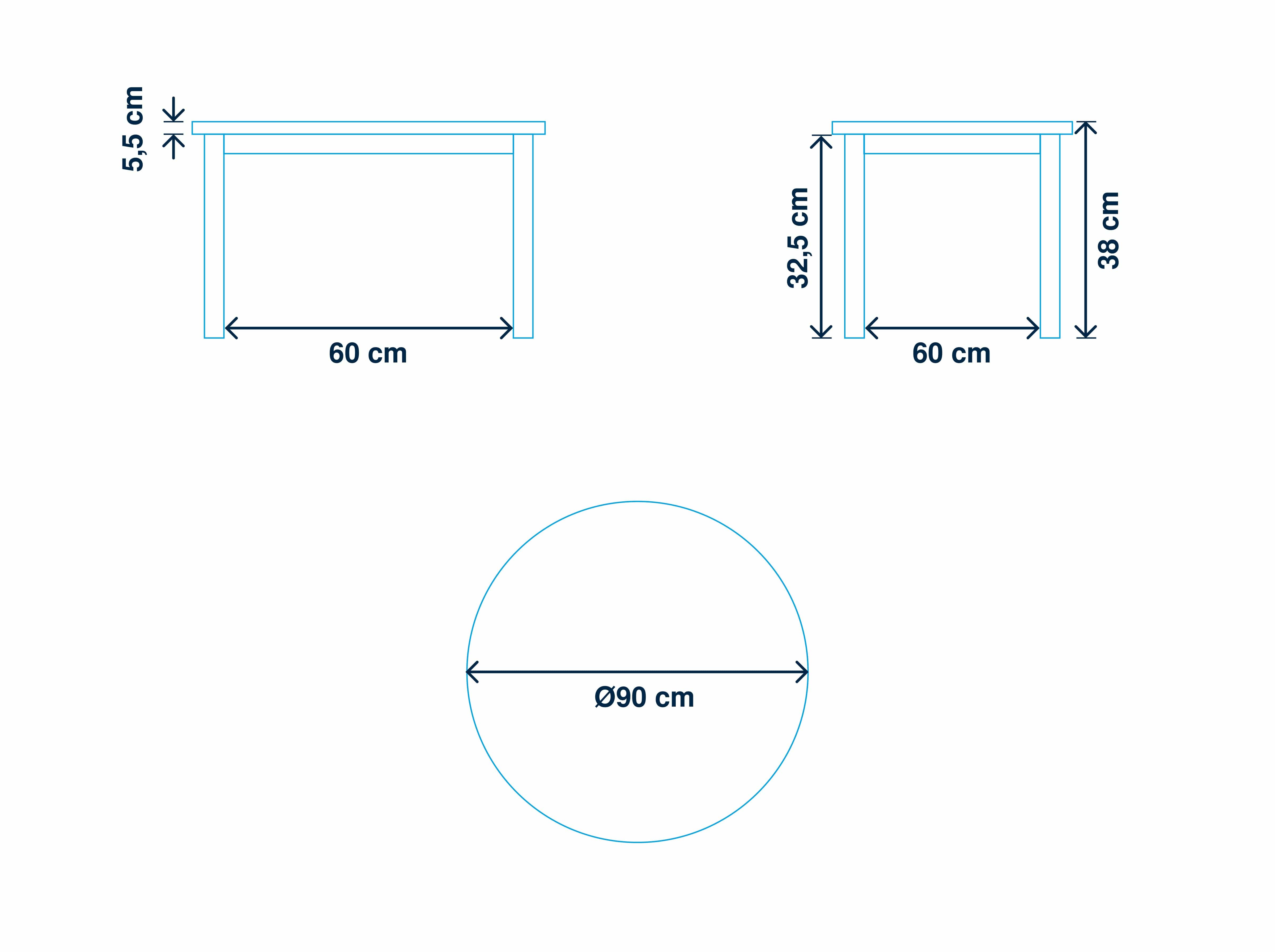 Runder Couchtisch in schlichtem Design aus hellem Material mit vier Beinen und klaren Linien
