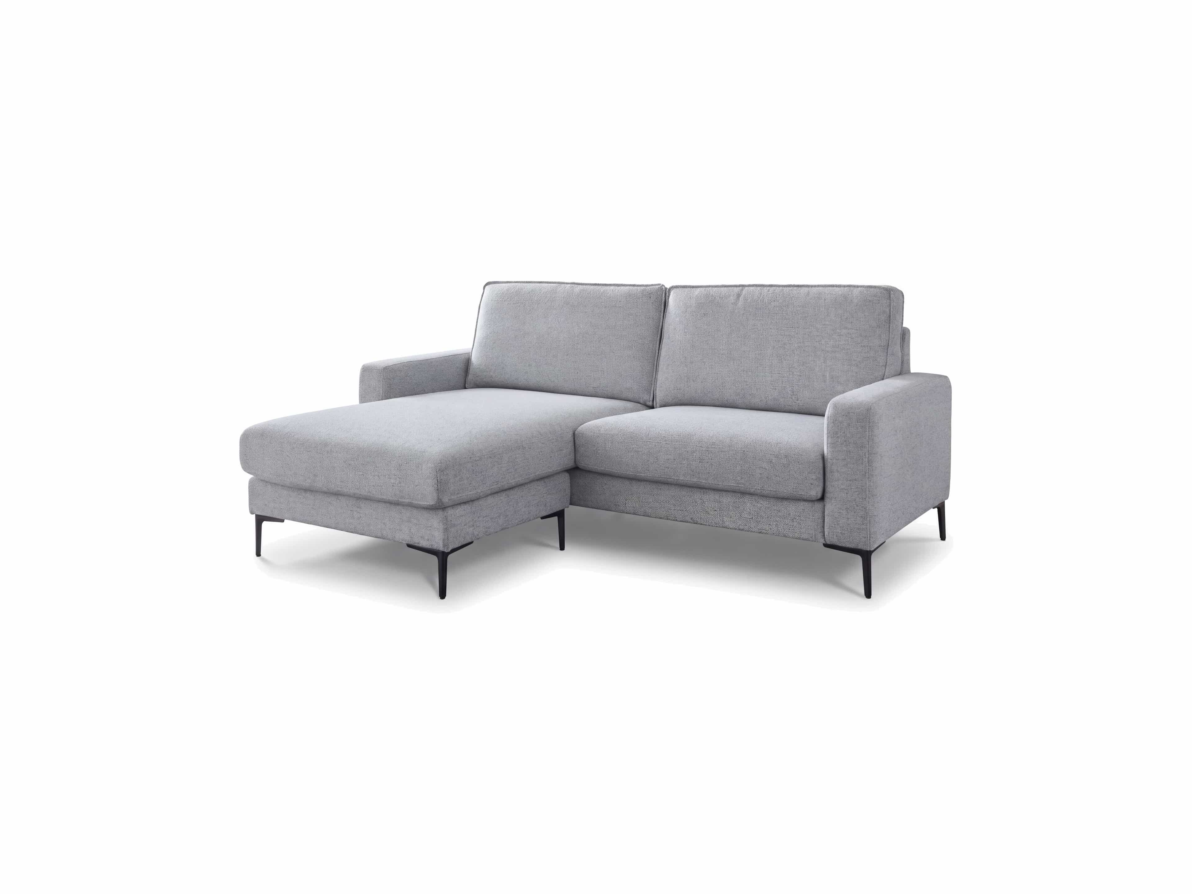Ecksofa mit Stoffbezug in Hellgrau, Armlehnen, gepolsterte Rückenlehne, schwarze Metallfüße