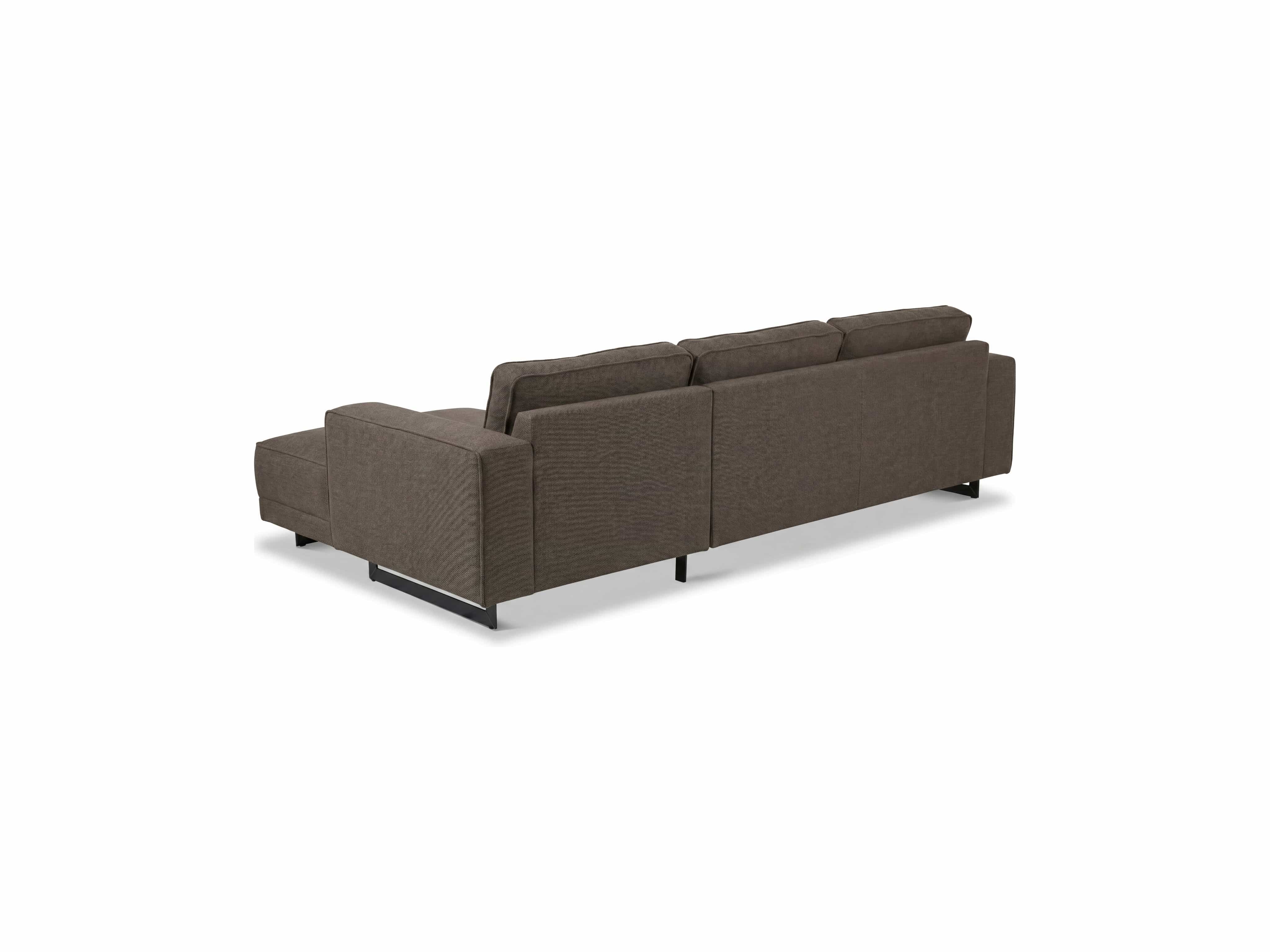 Ecksofa Kabs Polsterwelt in L-Form mit braunem Stoffbezug, gepolsterter Rückenlehne und Metallfüßen