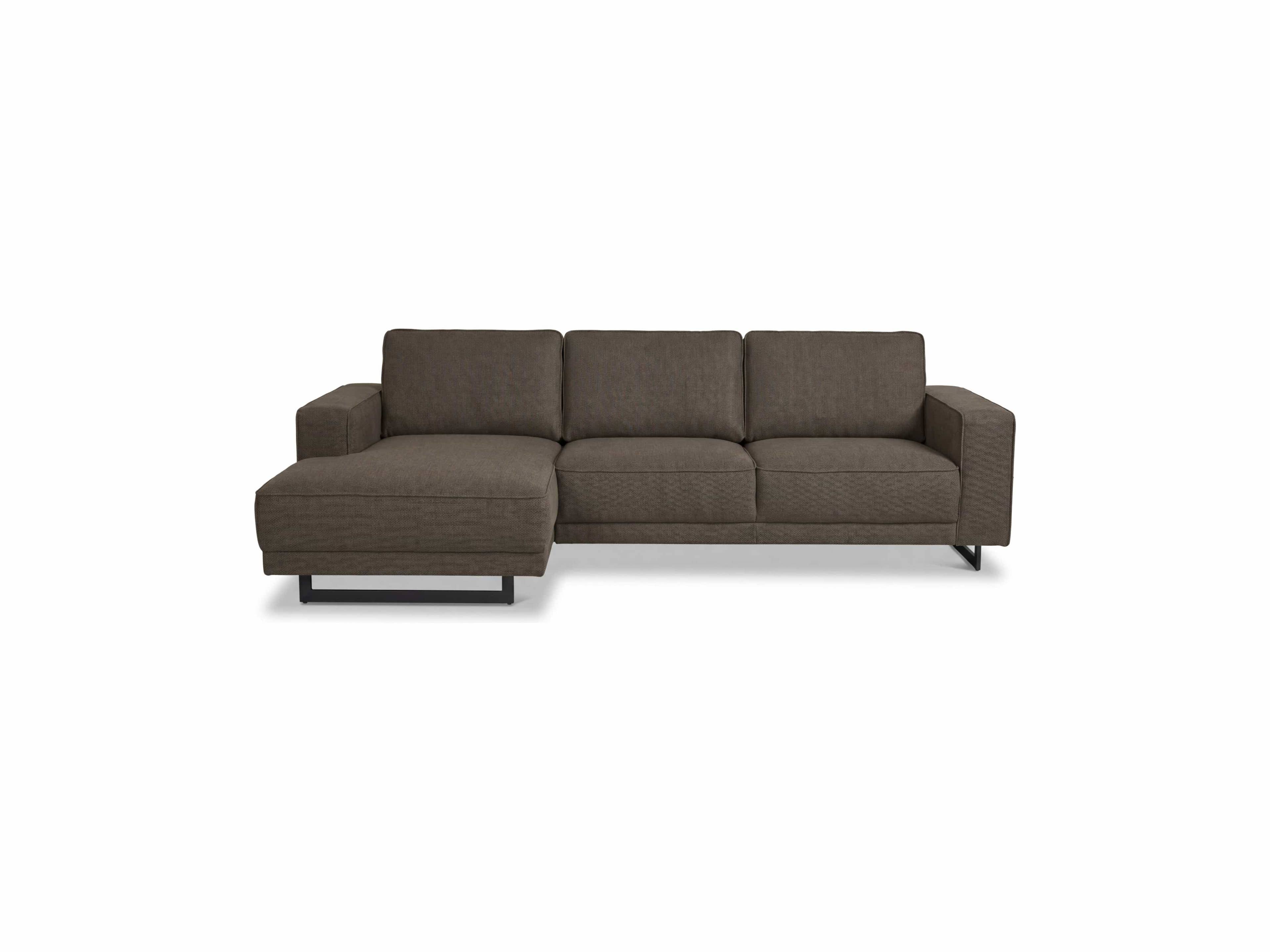 Ecksofa Kabs Polsterwelt mit braunem Stoffbezug, breiten Armlehnen und schwarzem Metallgestell