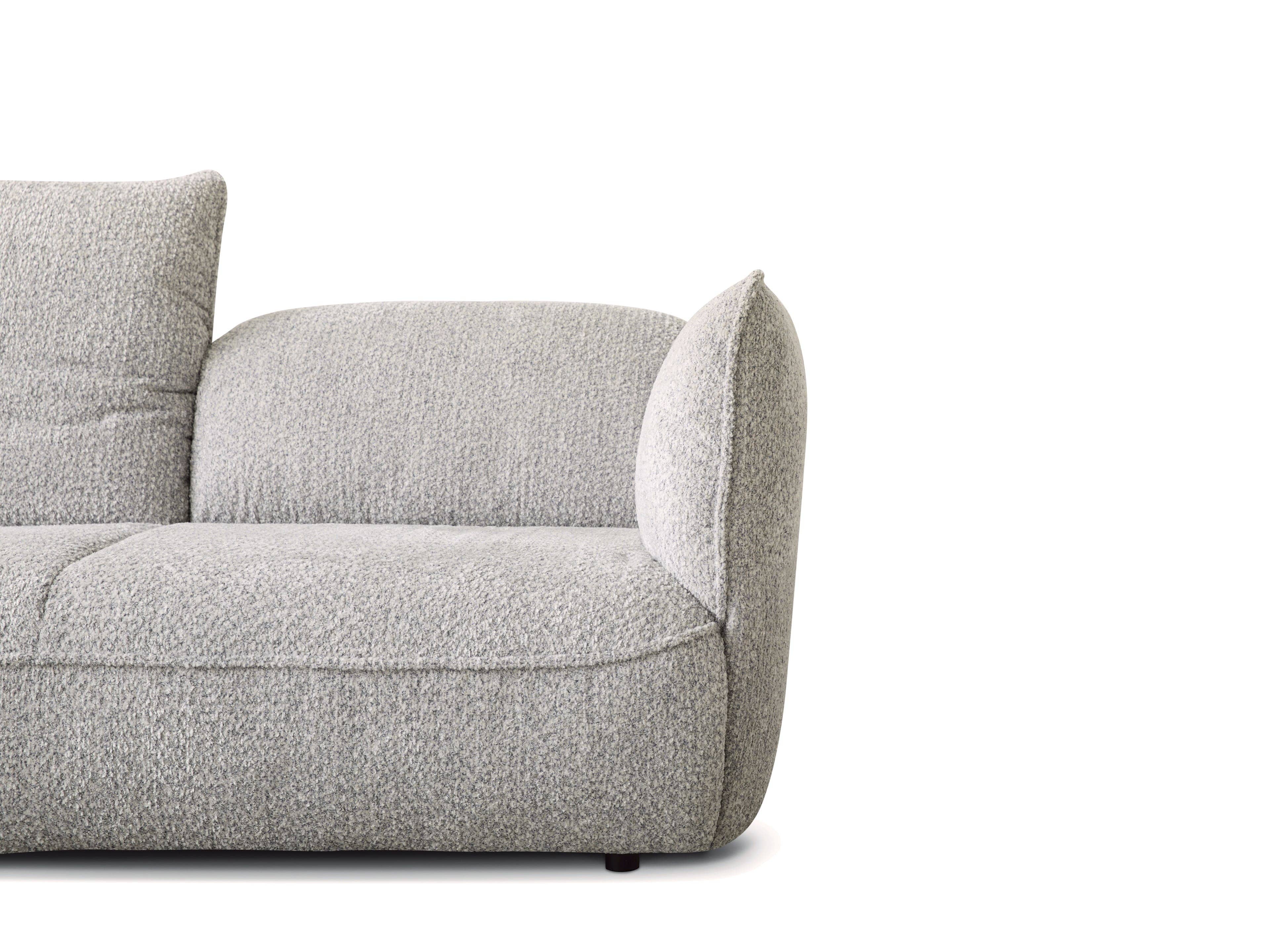 Ecksofa Kabs Pollux mit Armlehne, grauer Strukturstoff, gepolsterte Sitzfläche und Rückenlehne