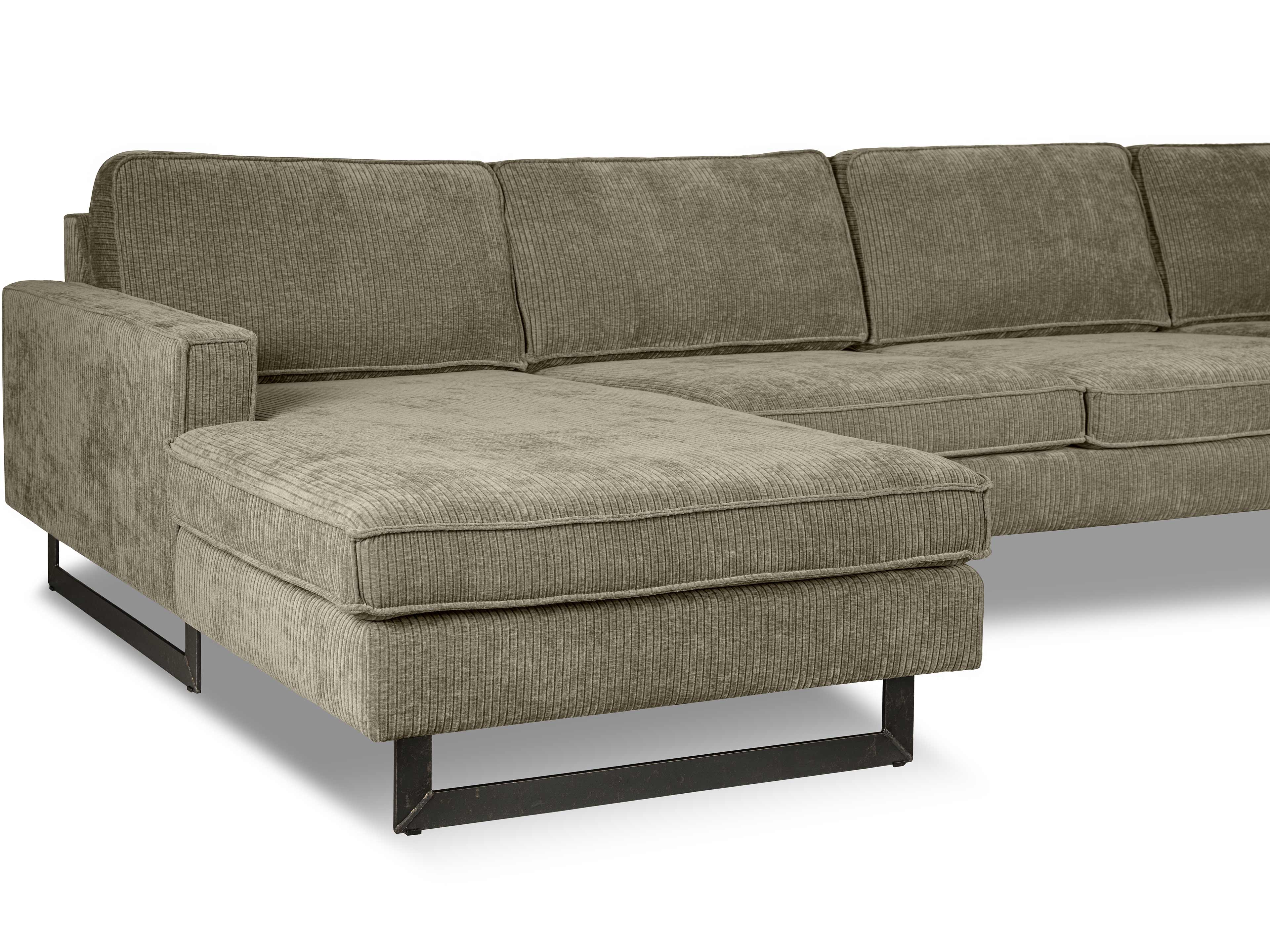 Ecksofa Kabs Polsterwelt mit Stoffbezug in Olivgrün, linker Armlehne und schwarzen Metallfüßen