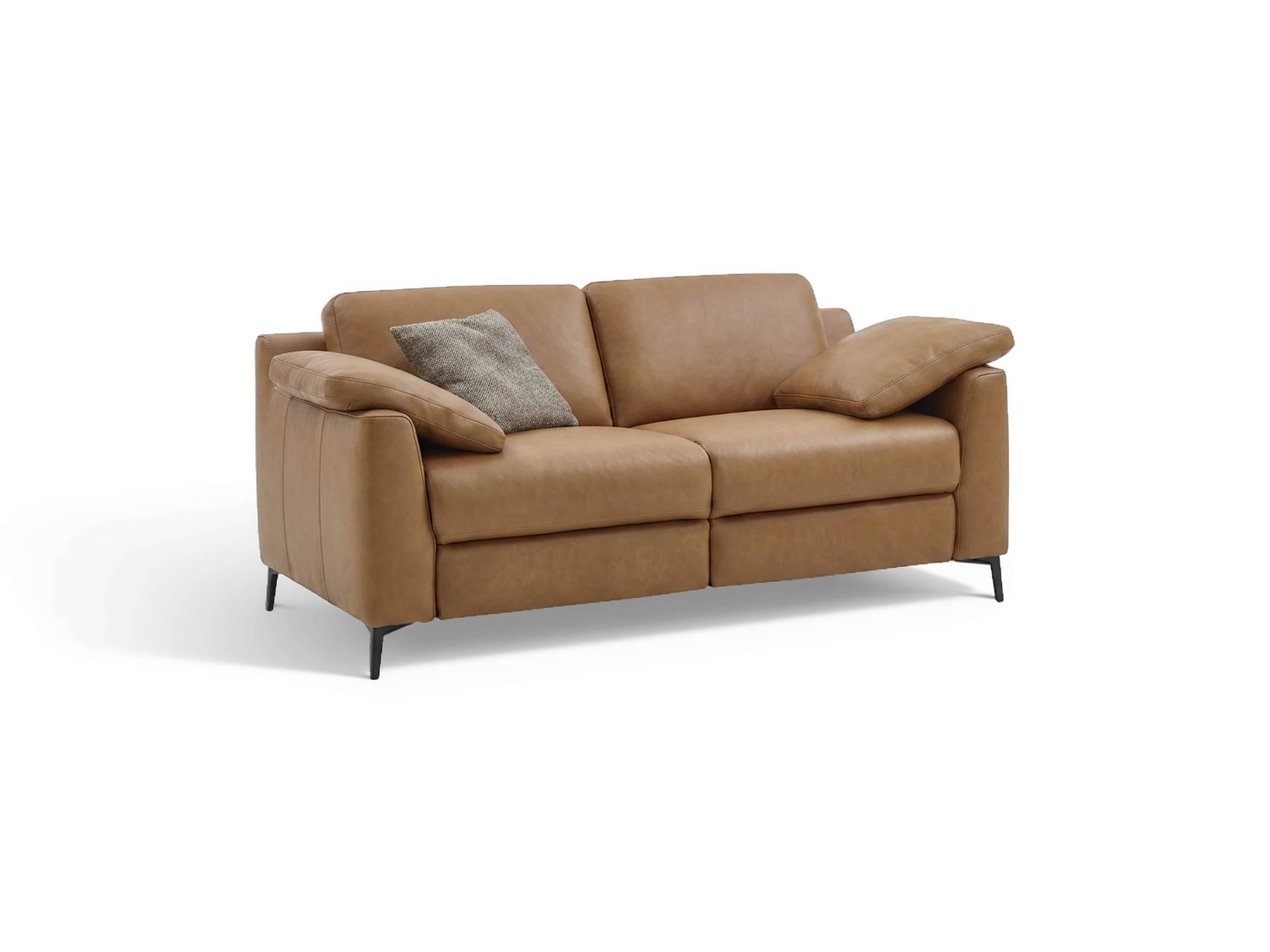 3-Sitzer Sofa Kabs Polsterwelt mit braunem Lederbezug, gepolsterten Armlehnen und schwarzen Füßen