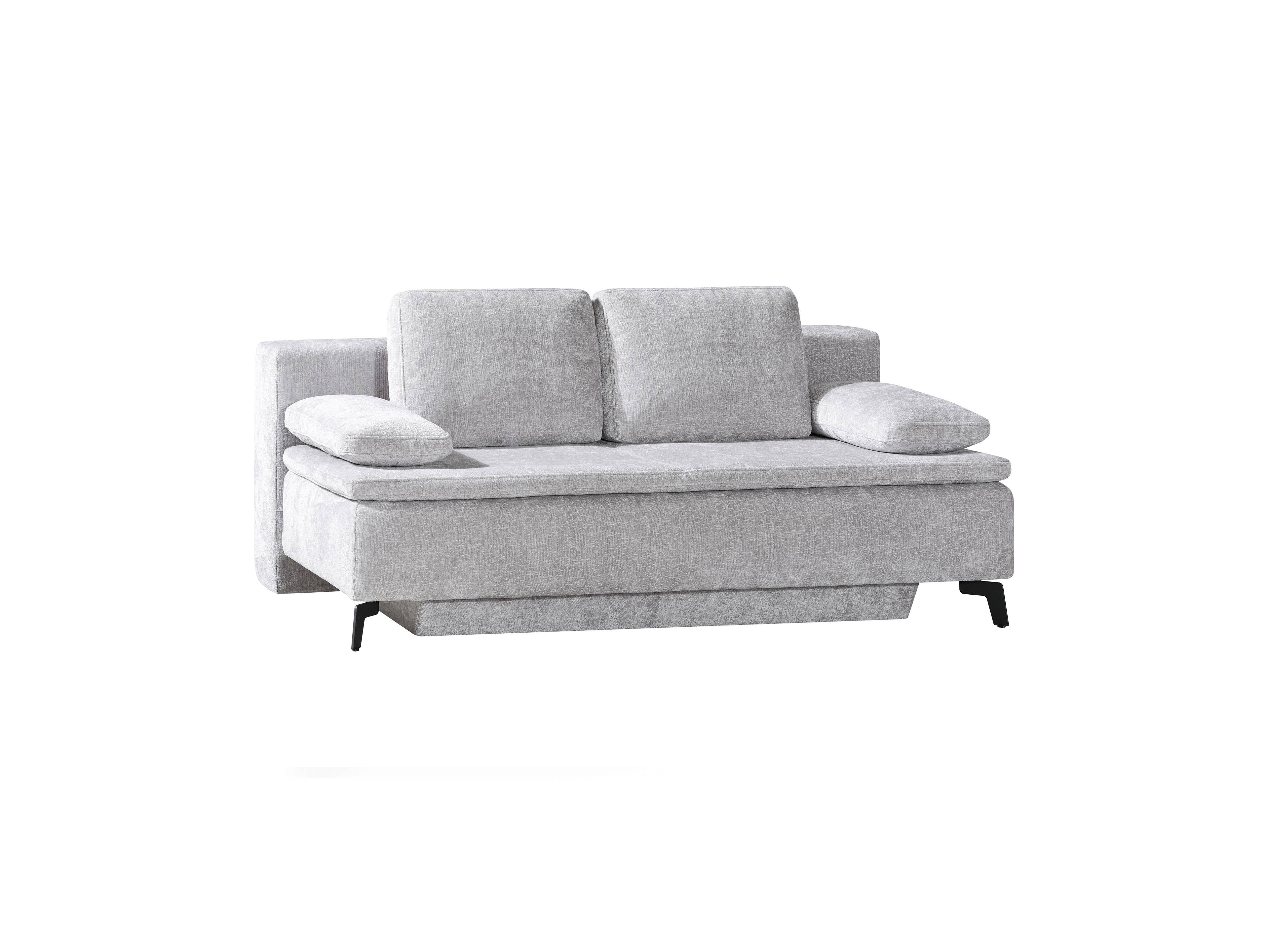 2-Sitzer Sofa Kabs mit hellgrauem Stoffbezug, zwei Rückenkissen, Armlehnen und schwarzen Füßen
