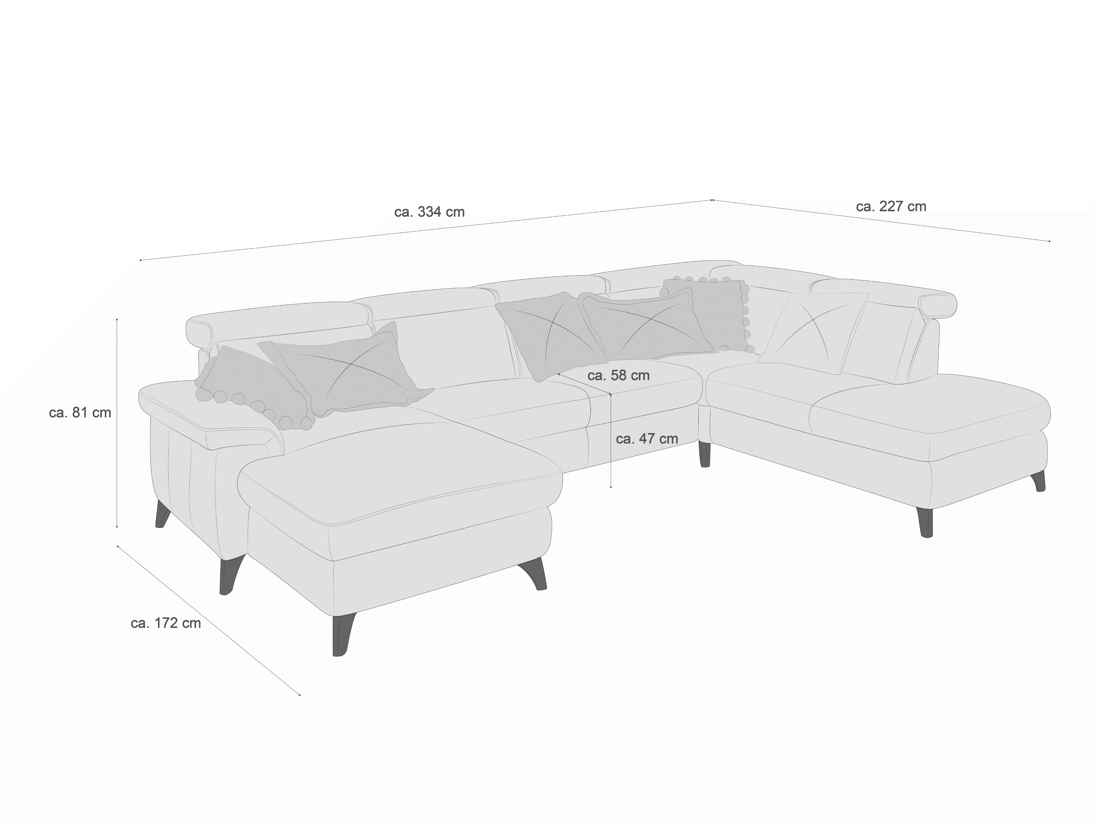 Ecksofa Kabs Polsterwelt mit Stoffbezug in heller Farbe, gepolsterte Sitzfläche und schmale Armlehnen