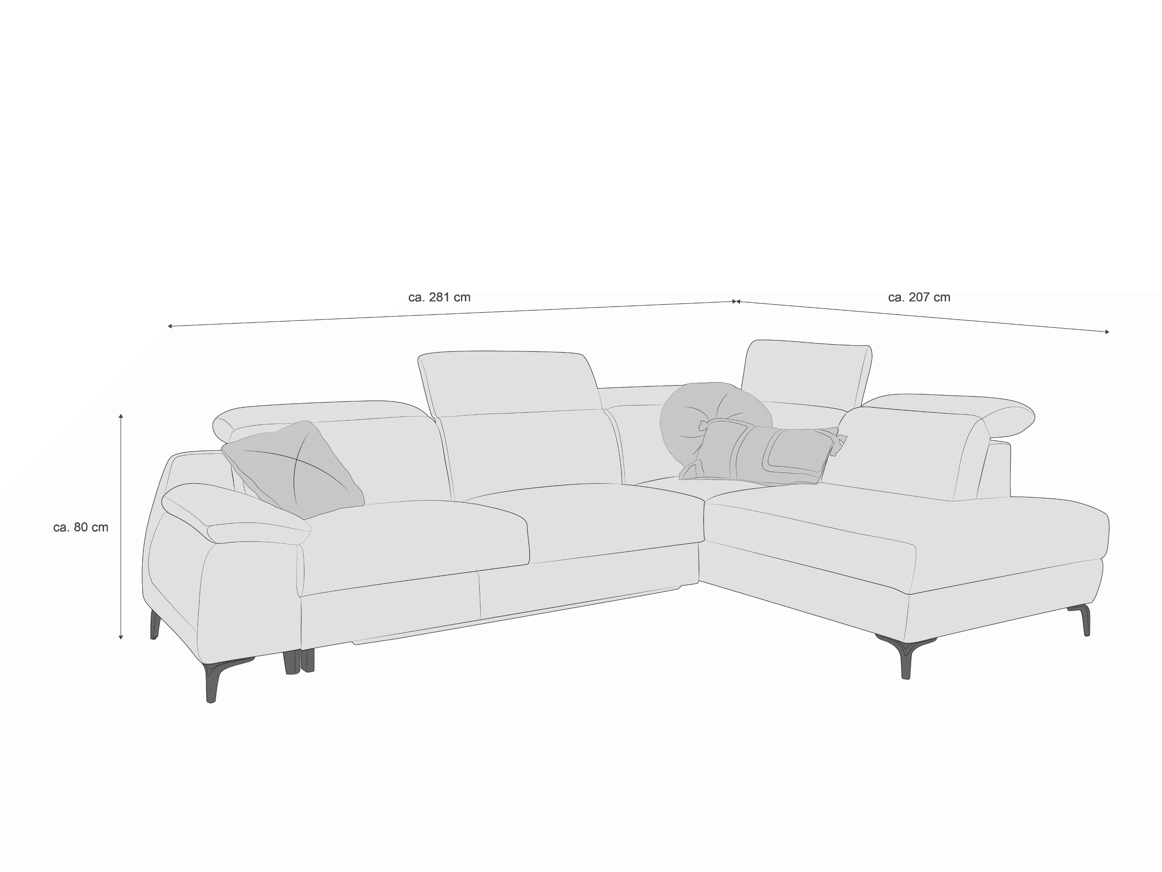 Ecksofa Kabs Polsterwelt mit Stoffbezug in hellem Ton, L-Form, verstellbare Kopfstützen, Armlehnen
