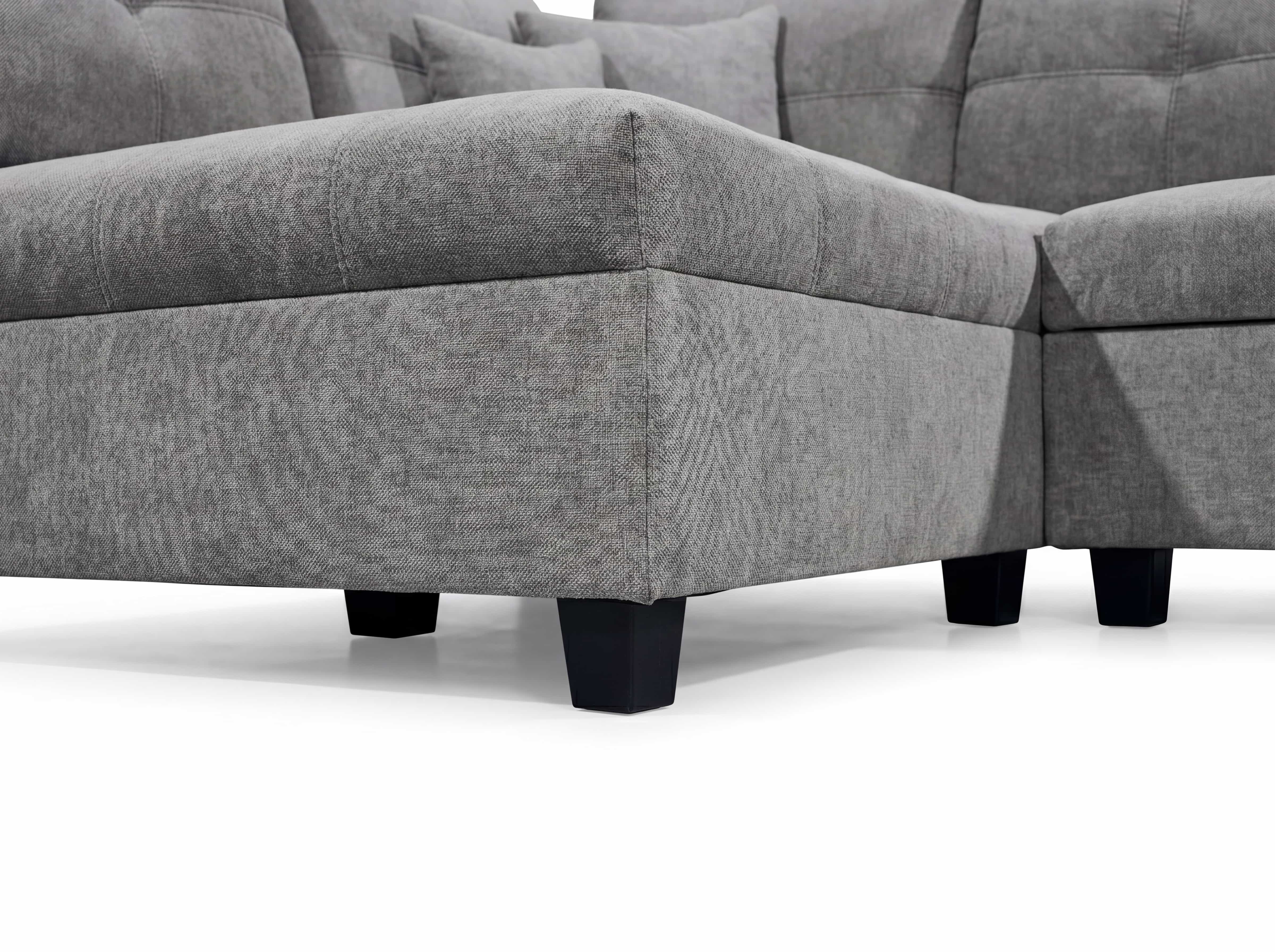 Ecksofa Kabs Polsterwelt mit grauem Stoffbezug, gepolsterte Sitzfläche, schwarze Füße