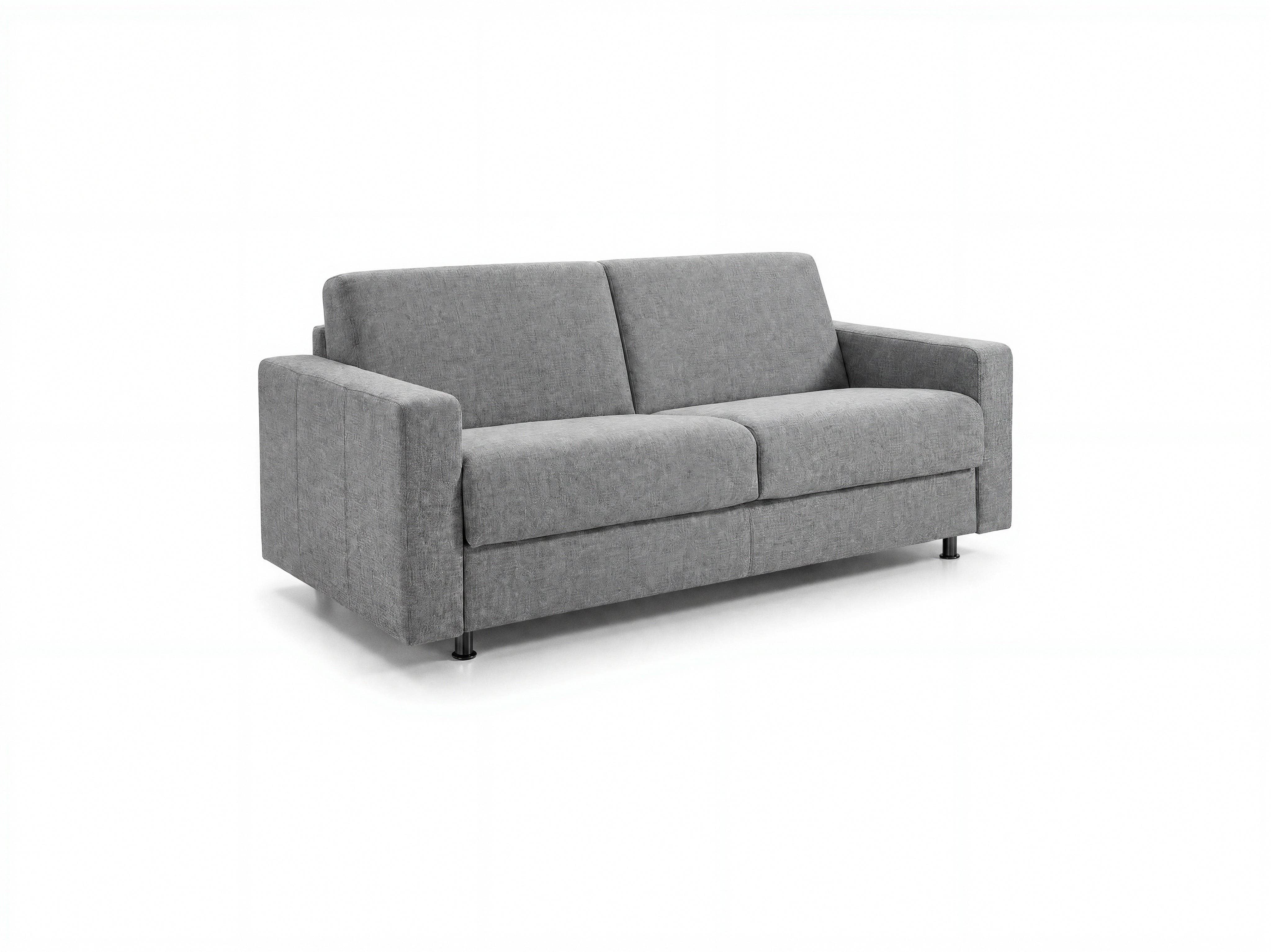 3-Sitzer Sofa Kabs mit grauem Stoffbezug, geraden Armlehnen und schlichten schwarzen Füßen