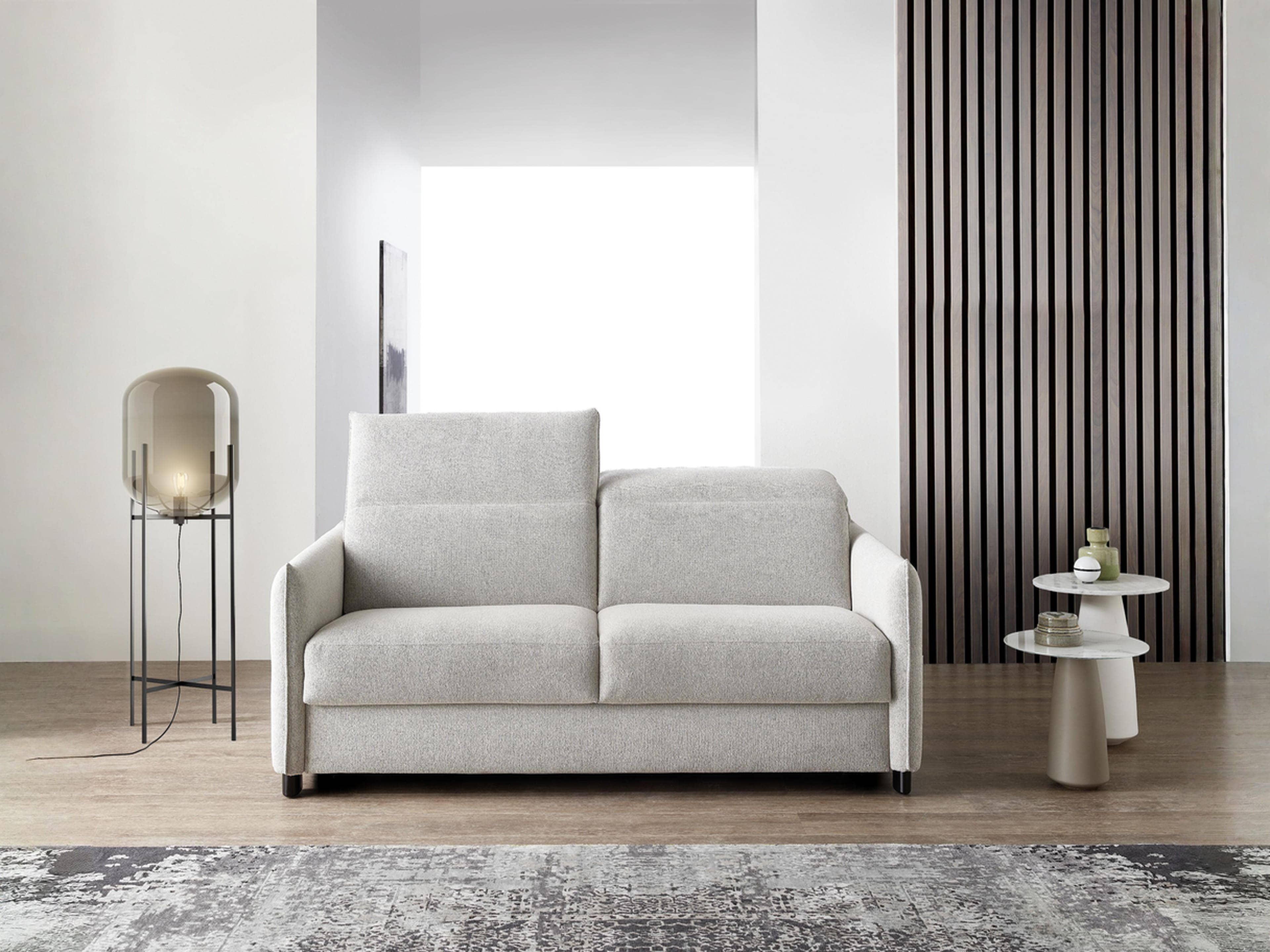 2-Sitzer Sofa PANAMA mit Stoffbezug in hellem Grau, gerade Armlehnen, gepolsterte Rückenlehne