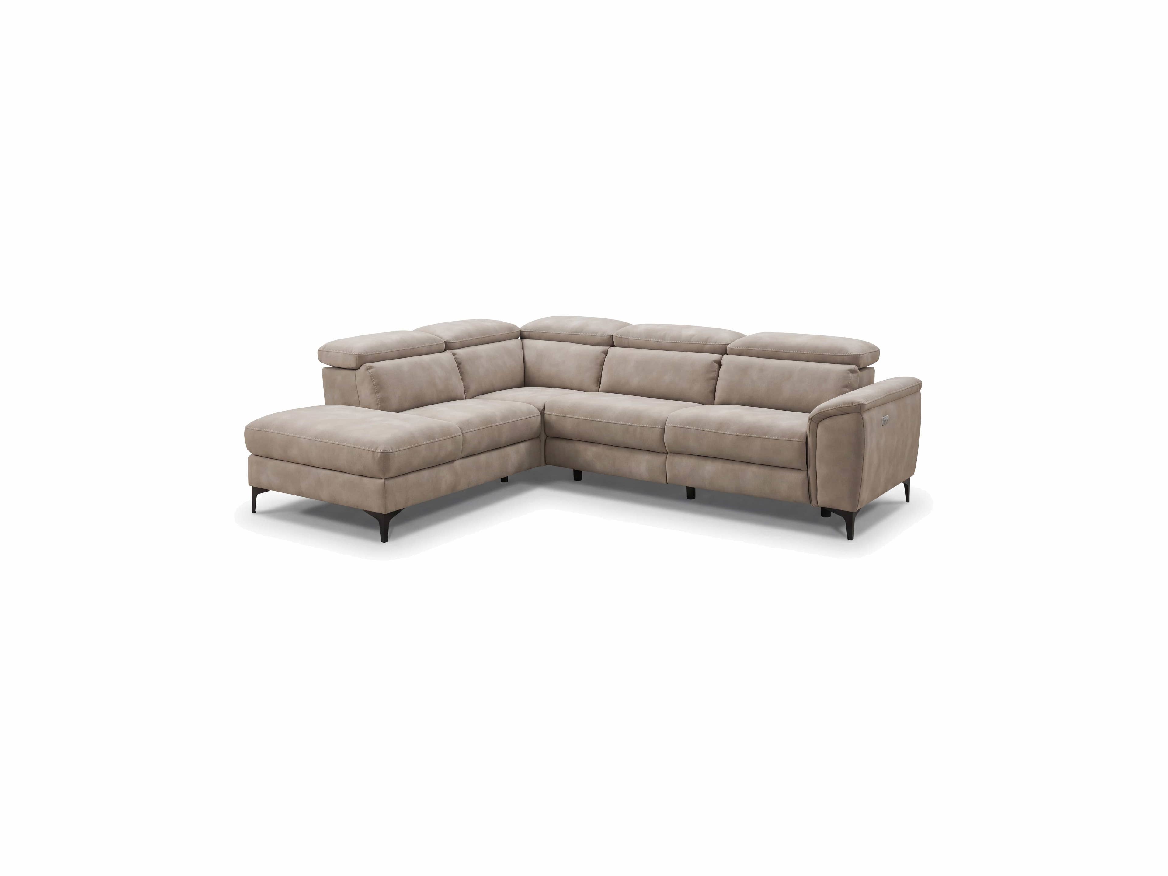 Ecksofa Talis mit beigefarbenem Lederbezug, verstellbaren Kopfteilen und schwarzen Metallfüßen