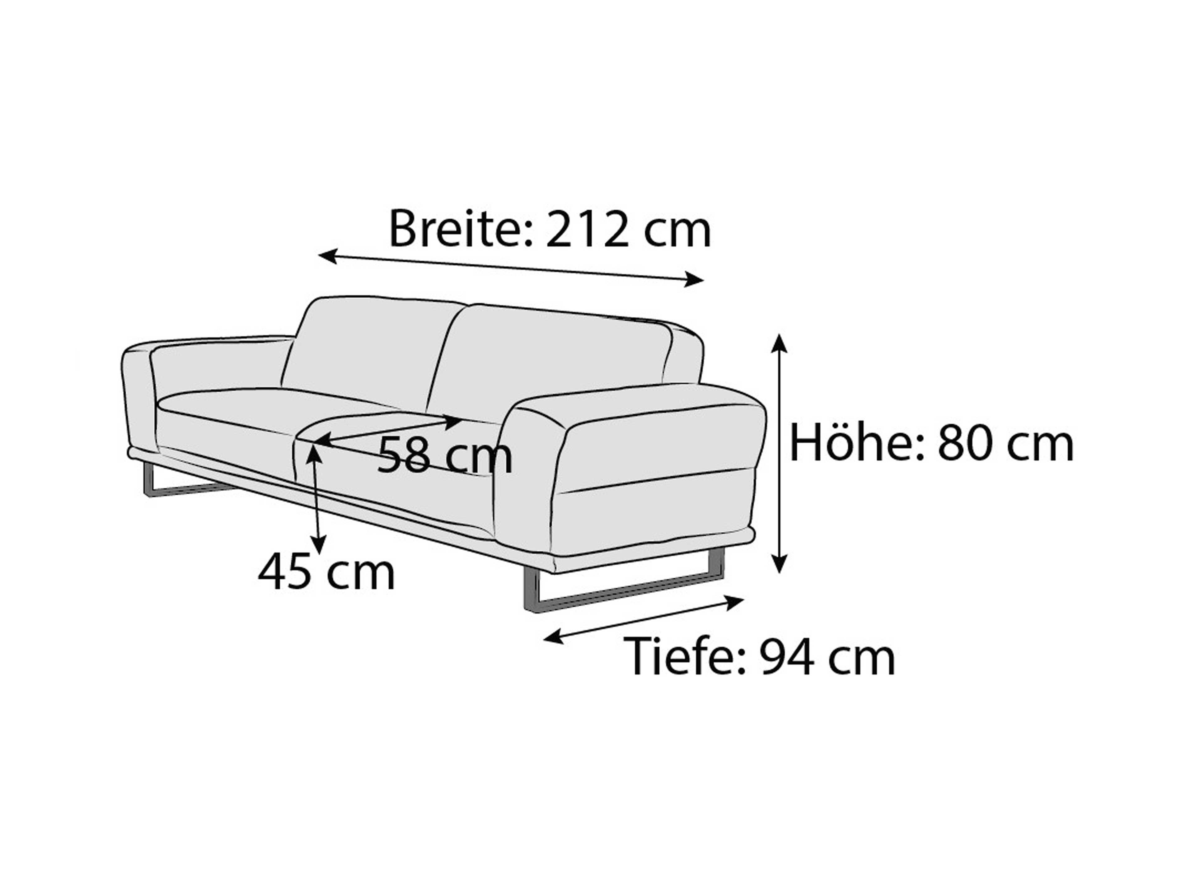 3-Sitzer Sofa mit rechteckigen Armlehnen, gepolsterten Sitzflächen und sichtbarem Metallgestell