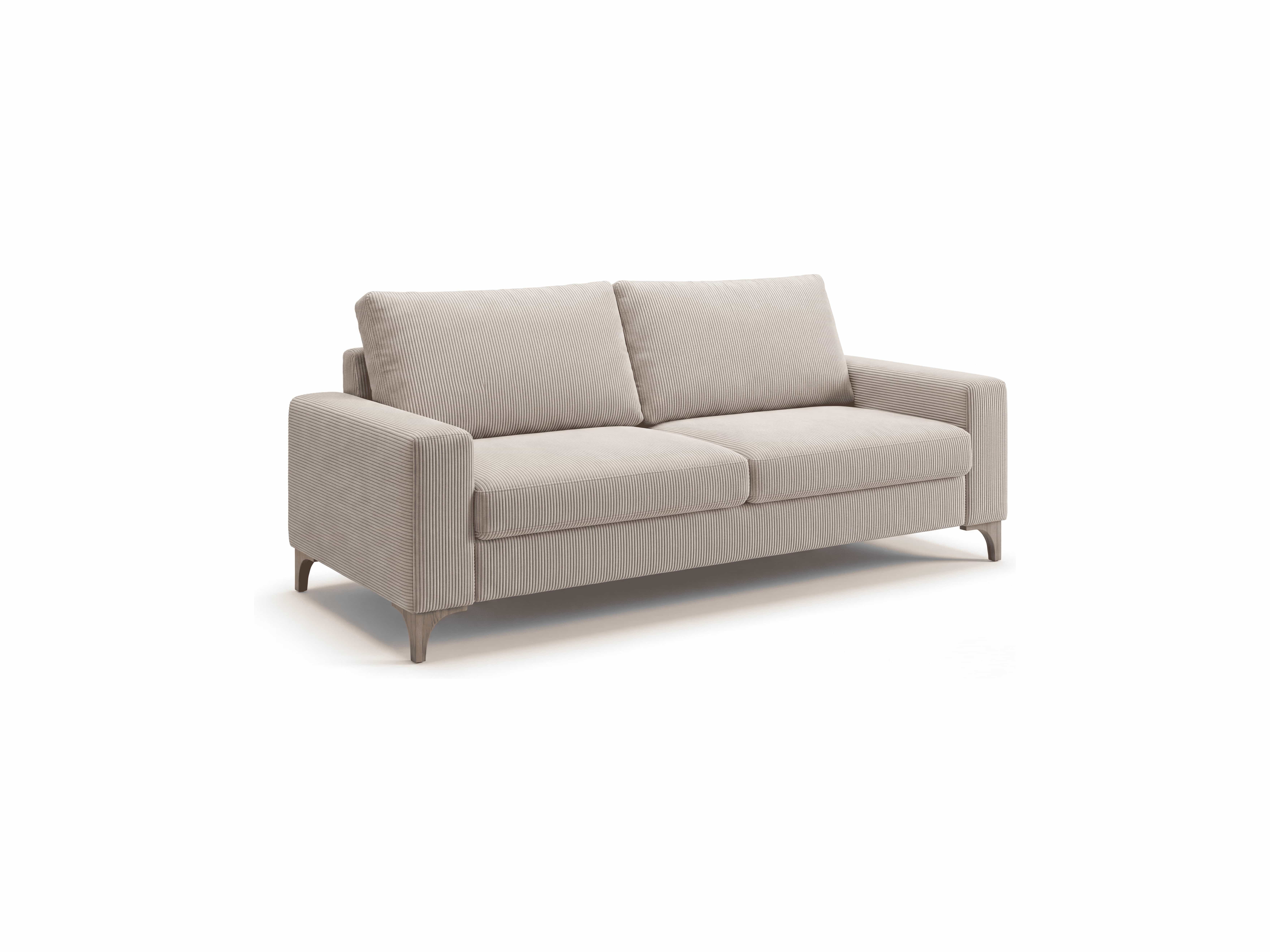 3-Sitzer Sofa Modell mit beigem Cordbezug, gepolsterte Sitz- und Rückenfläche, Armlehnen, Holzfüße