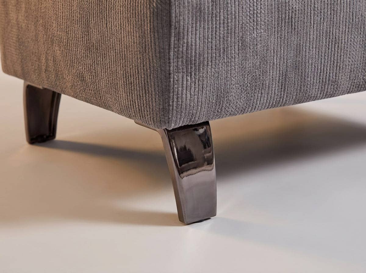 Ecksofa Kabs Polsterwelt mit grauem Cordbezug und glänzenden, abgewinkelten Metallfüßen