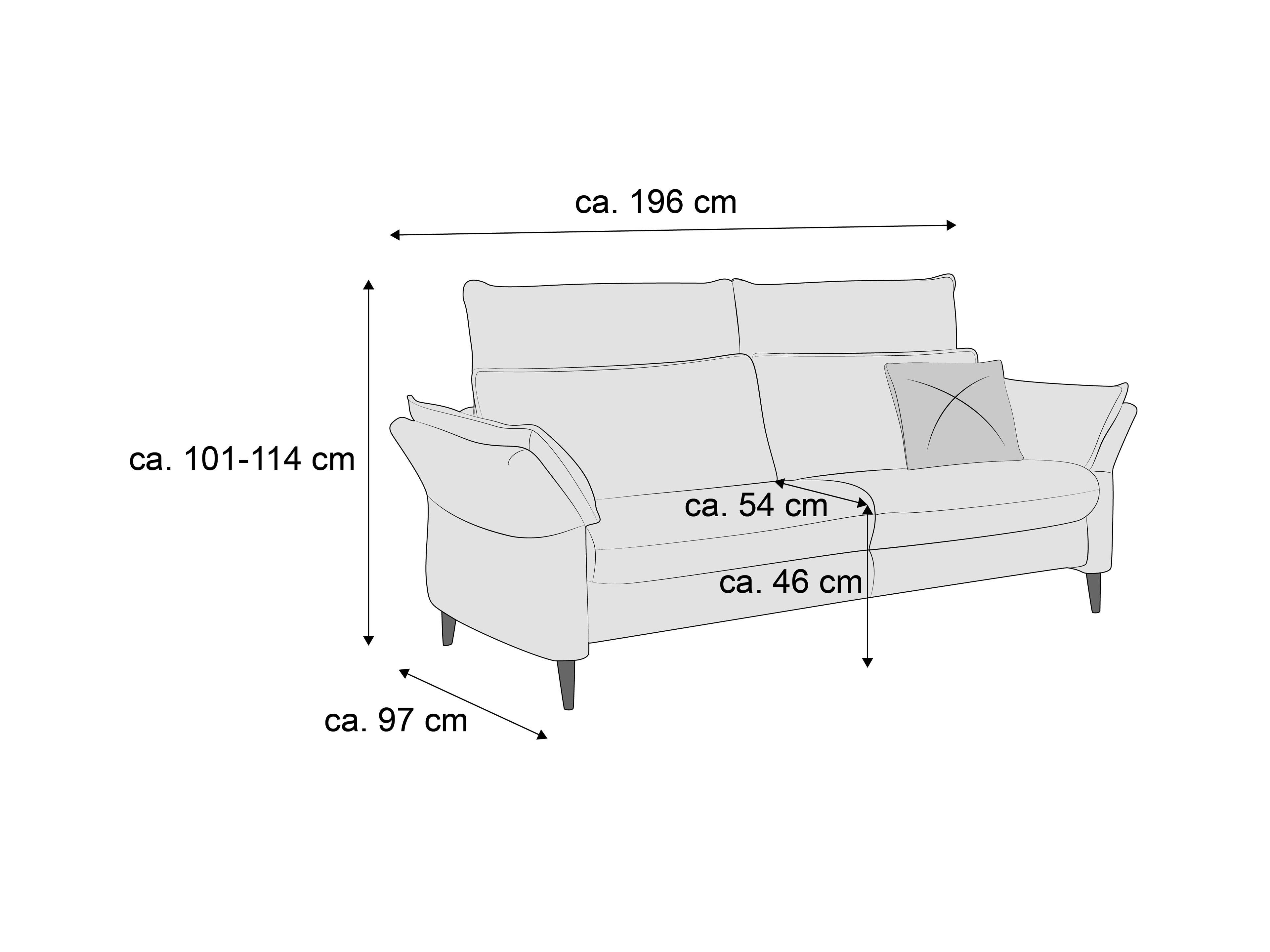 3-Sitzer Sofa mit hoher Rückenlehne, gepolsterter Sitzfläche, Armlehnen und schmalen Füßen