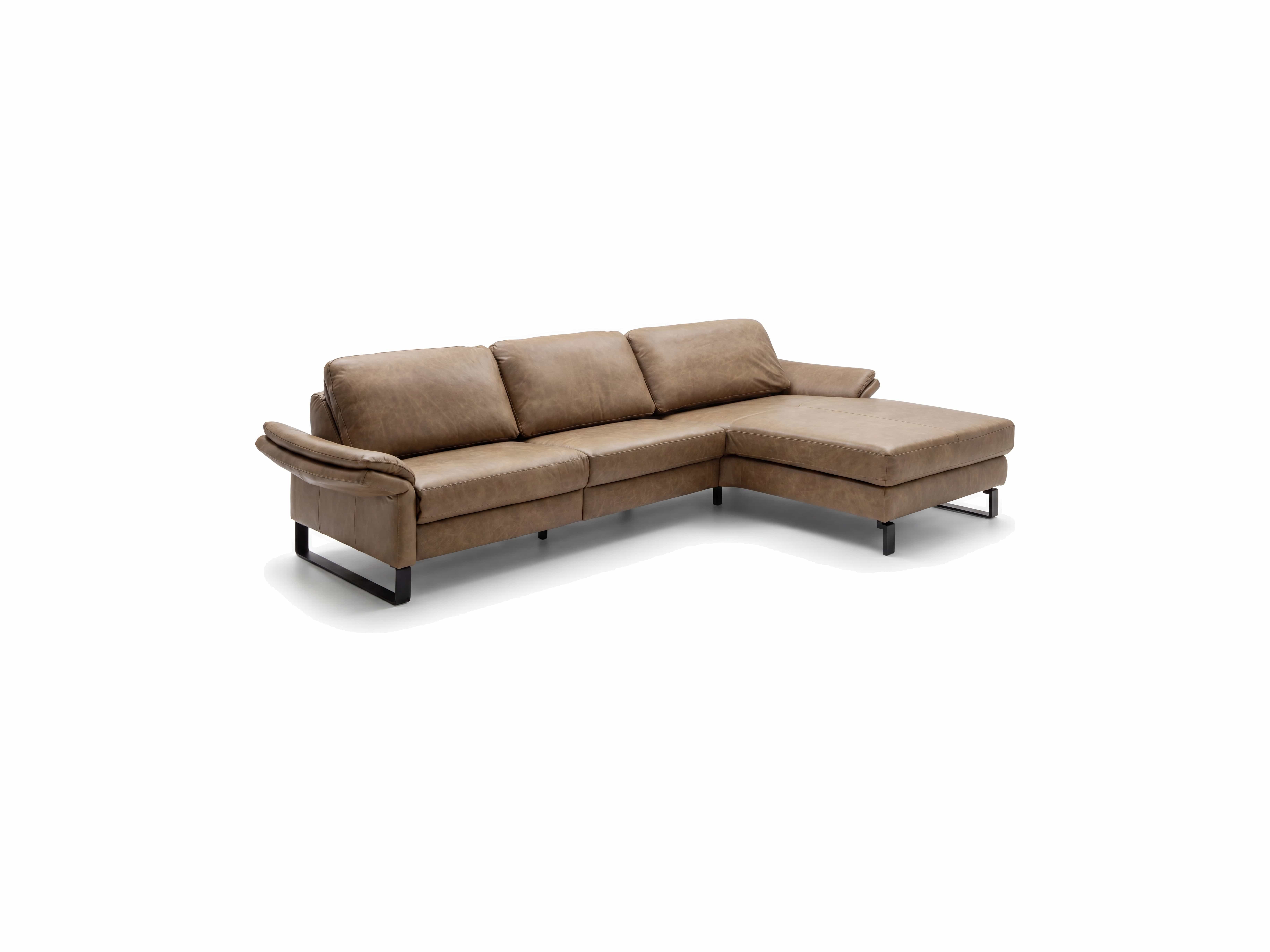 Ecksofa Jackson mit braunem Lederbezug, L-Form, gepolsterten Armlehnen und schwarzen Metallfüßen