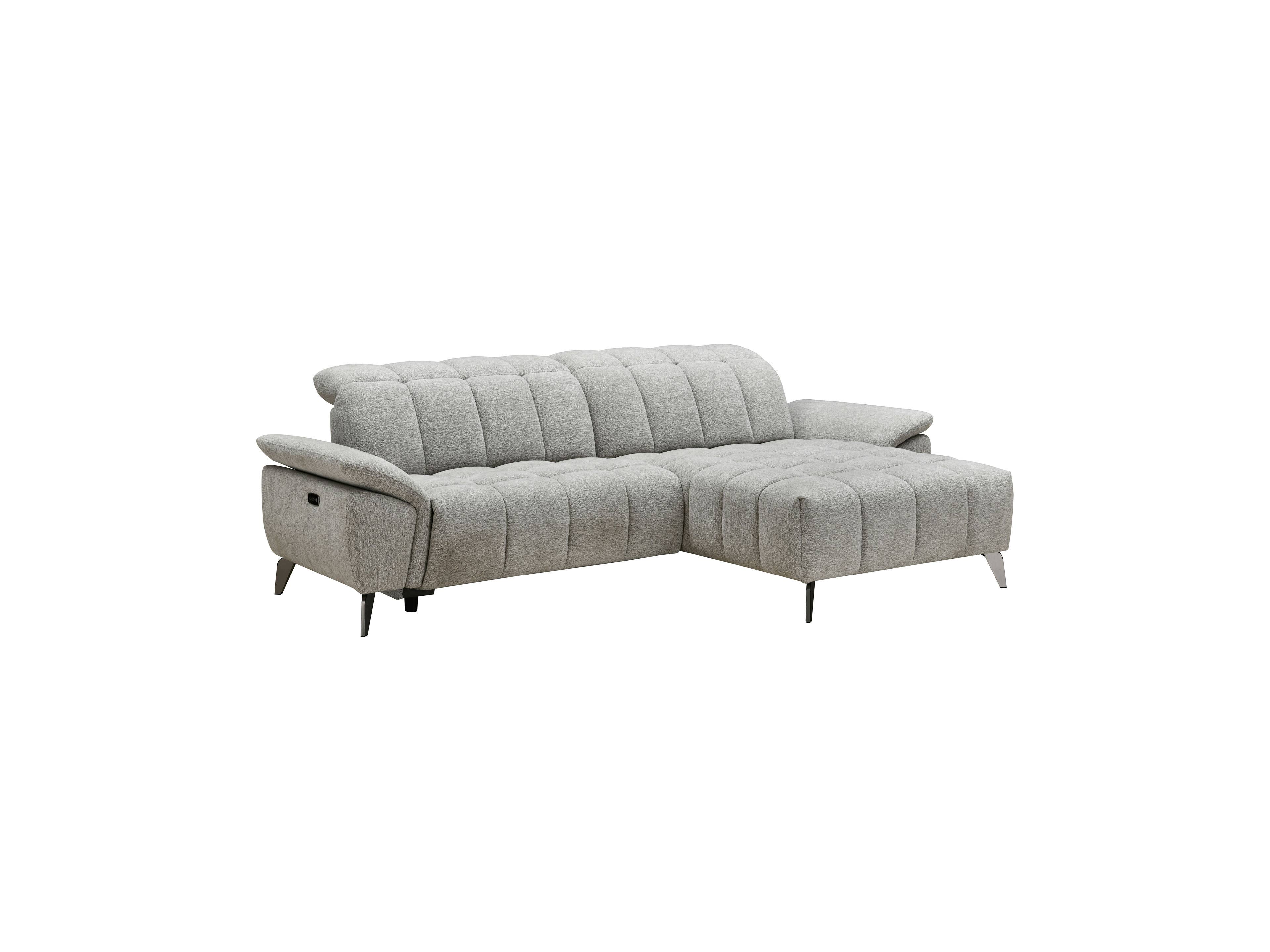 Ecksofa Dream in hellgrauem Stoff mit gepolsterter Rückenlehne, Armlehnen und Metallfüßen