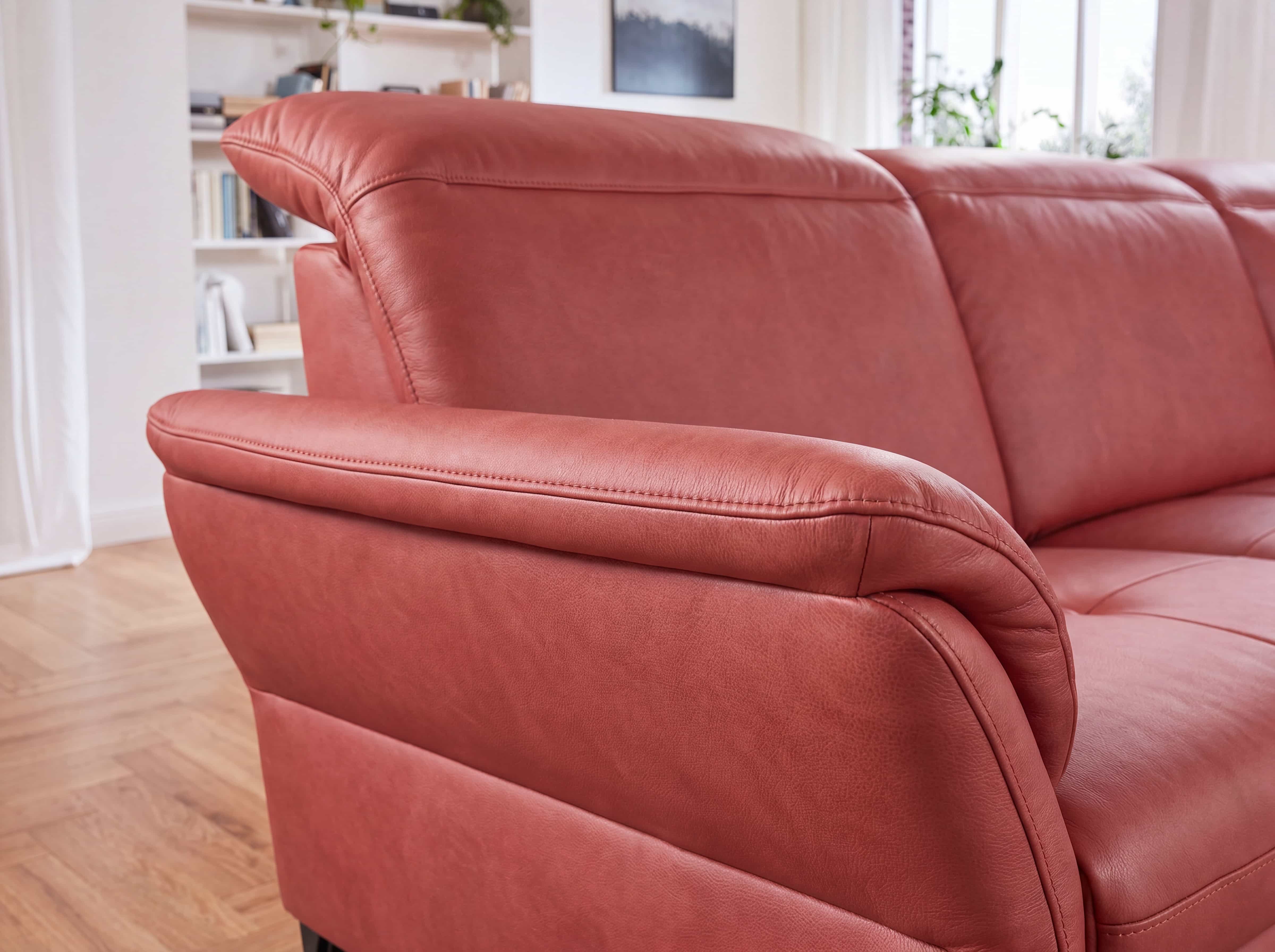 Ecksofa Kabs Polsterwelt mit Armlehne, lederbezogen in Rot, gepolsterte Rückenlehne