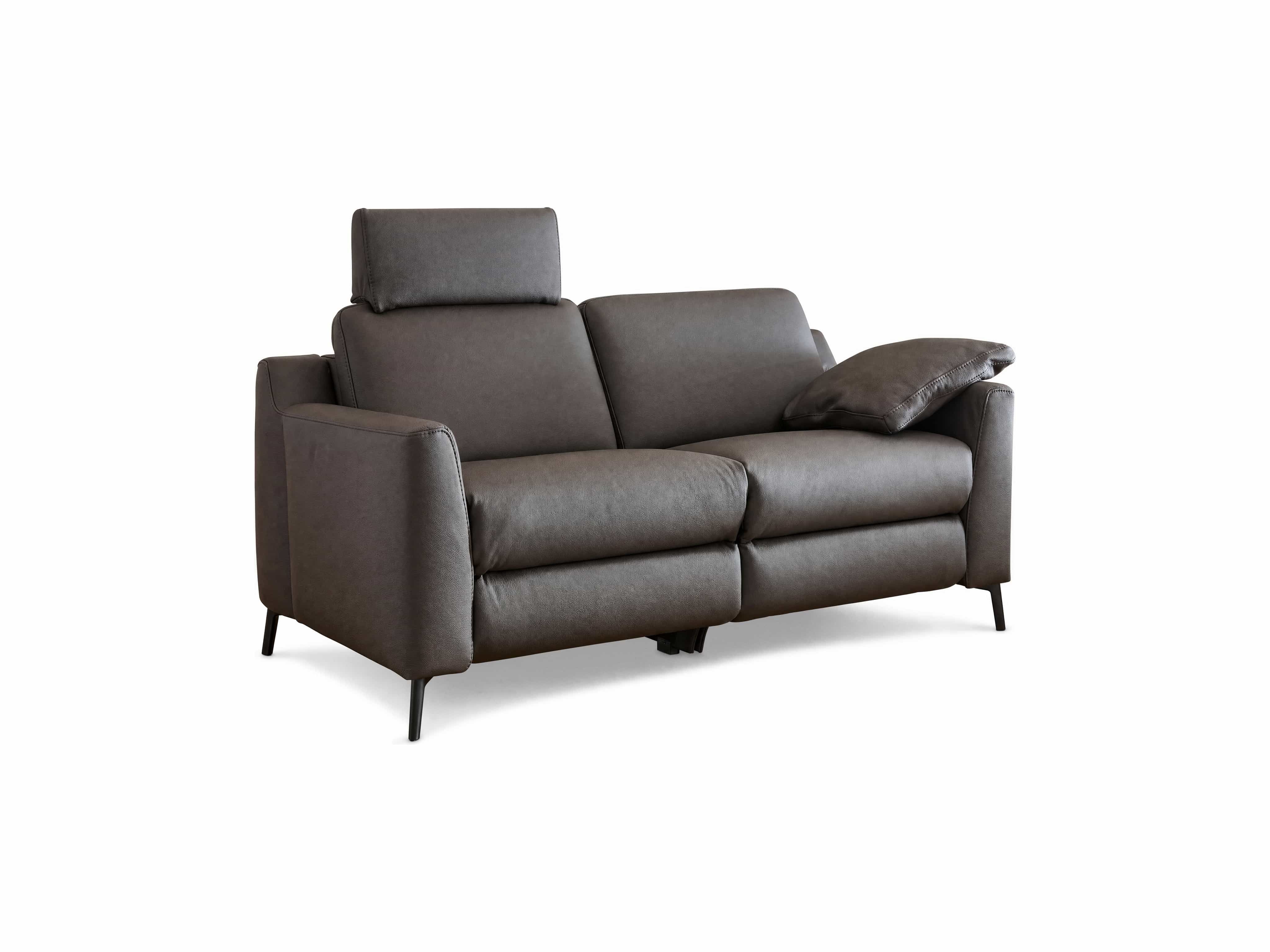 2-Sitzer Sofa Style mit braunem Lederbezug, Kopfstütze, Armlehnen und schlanken Metallfüßen