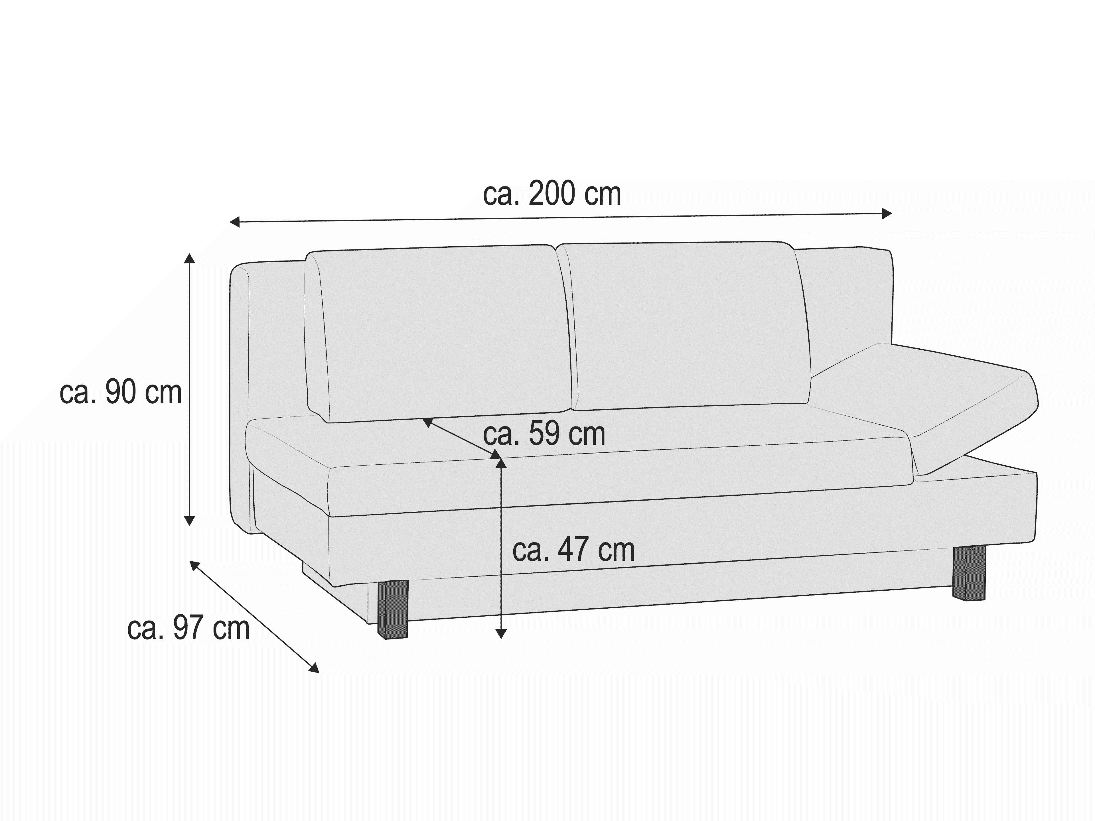 2-Sitzer Sofa mit rechteckiger Sitzfläche, gepolsterter Rückenlehne, Armlehnen und kurzen Füßen