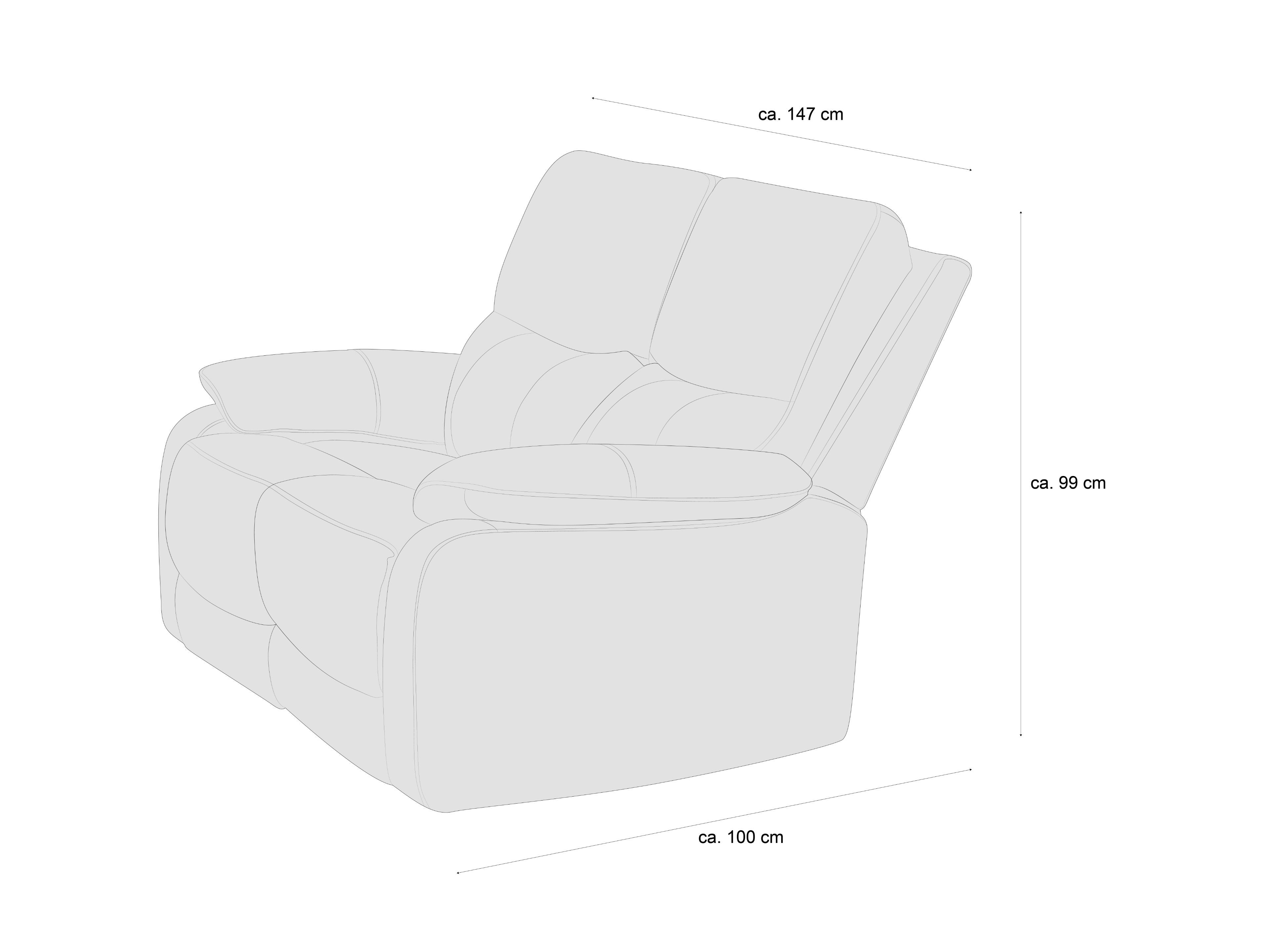 2-Sitzer-Sofa mit Stoffbezug, gepolsterter Rückenlehne und breiten Armlehnen in moderner Form