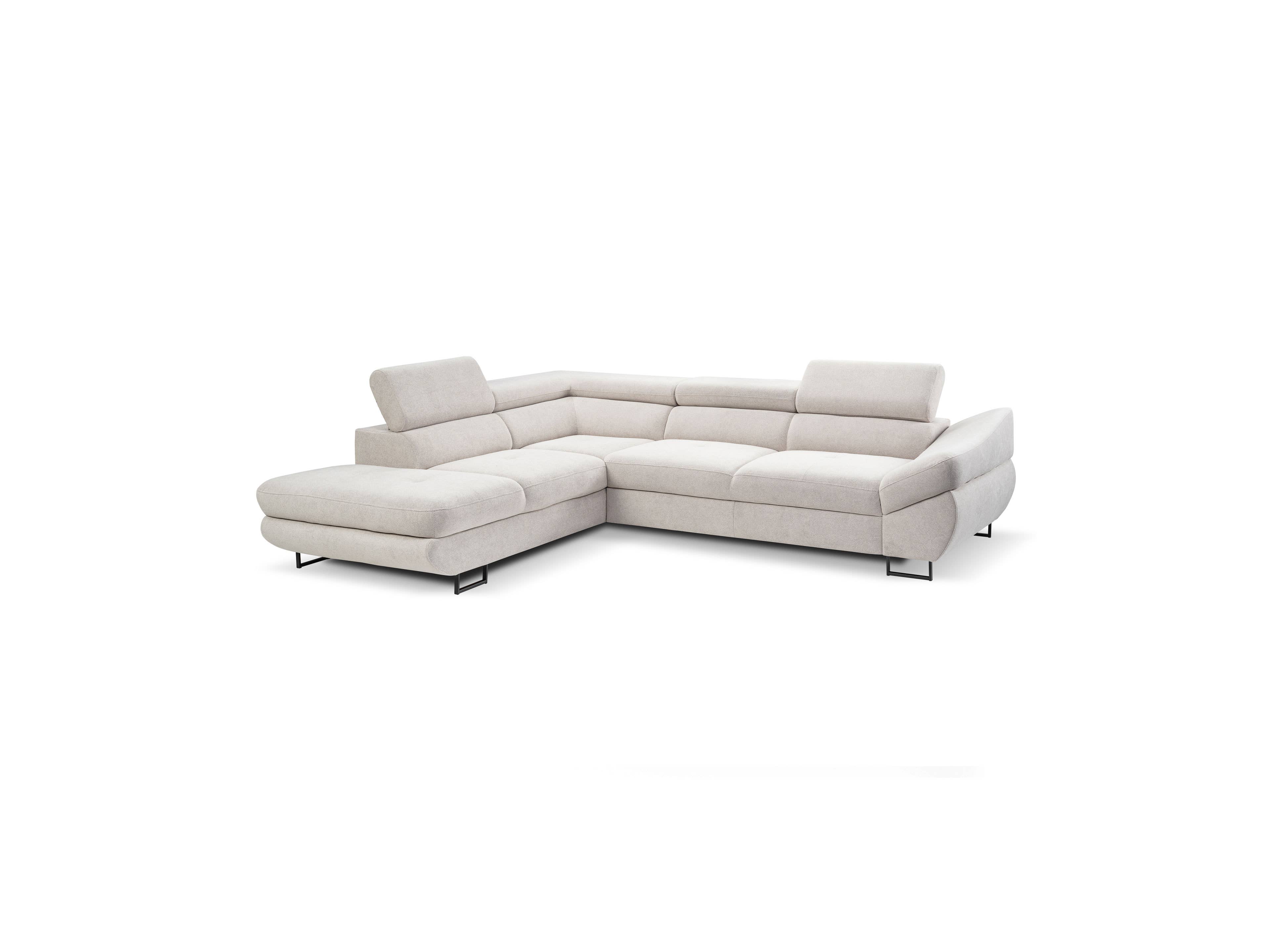 Ecksofa Kabs Polsterwelt mit hellem Stoffbezug, verstellbaren Kopfstützen und schwarzen Metallfüßen