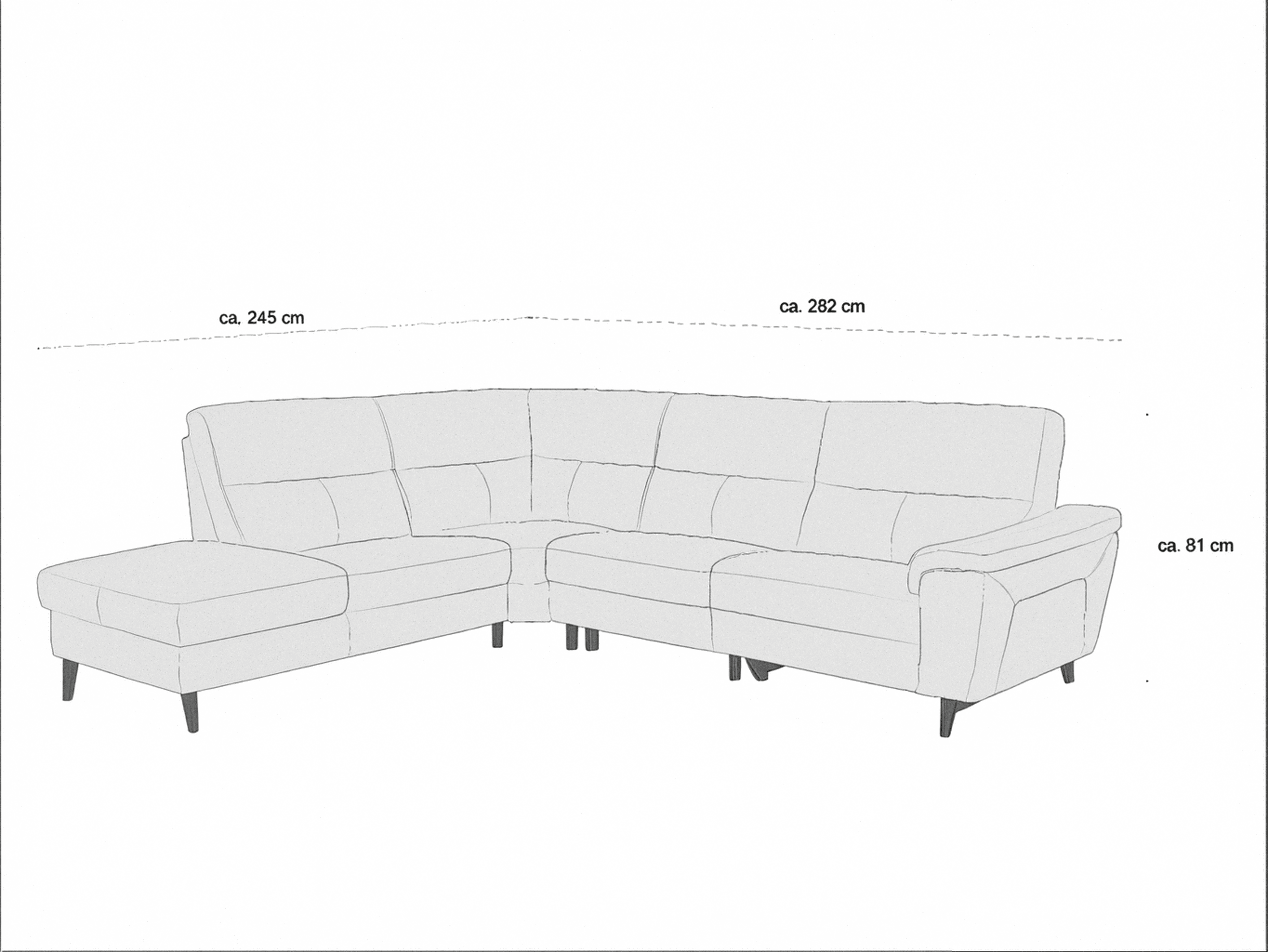 Ecksofa mit Stoffbezug, hell, L-Form, schmale Armlehne rechts, gepolsterte Rückenlehne, Holzfüße