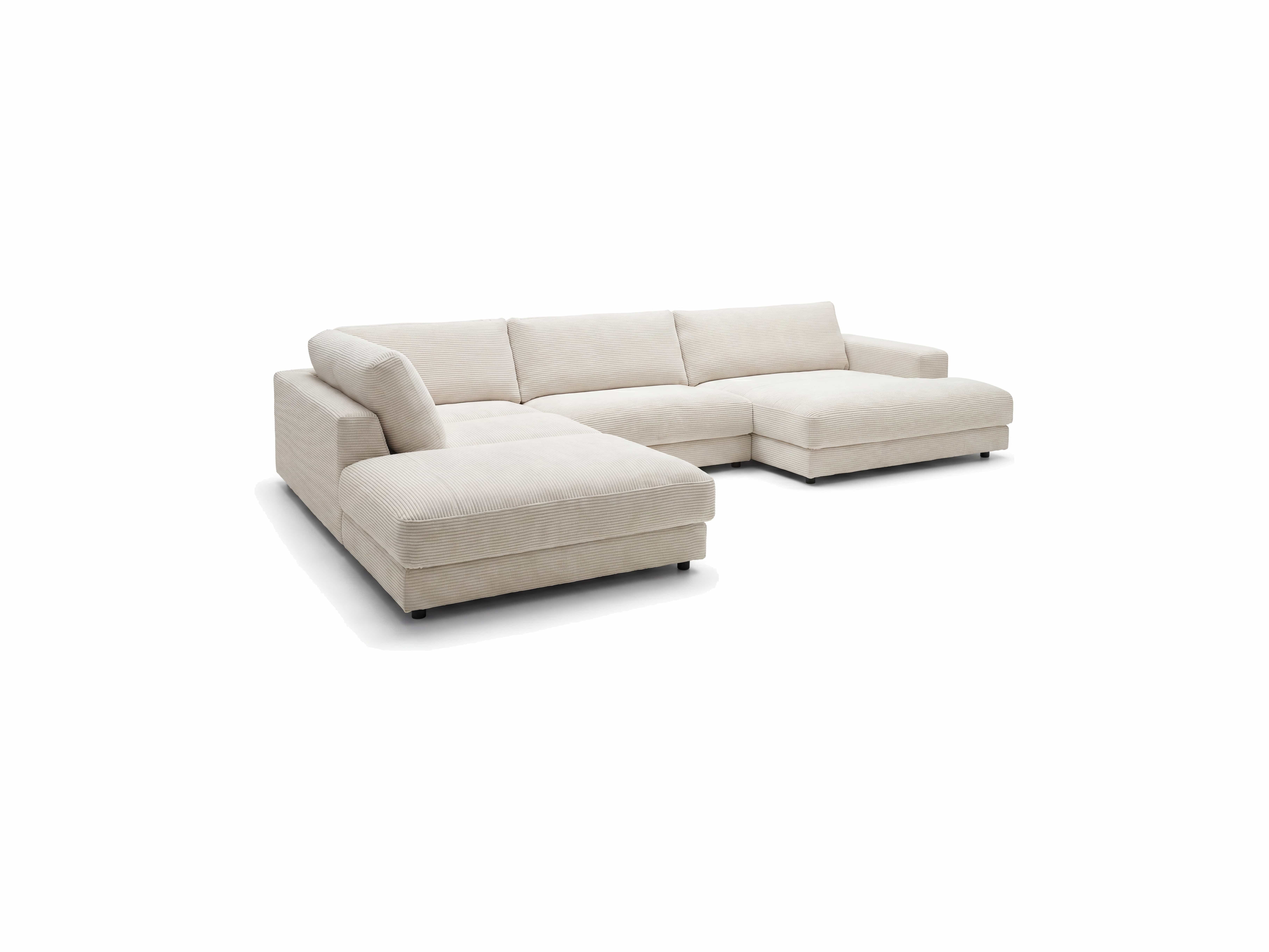 Ecksofa Kabs Polsterwelt mit beigem Cordstoff, gepolsterten Armlehnen und niedrigen Sofafüßen