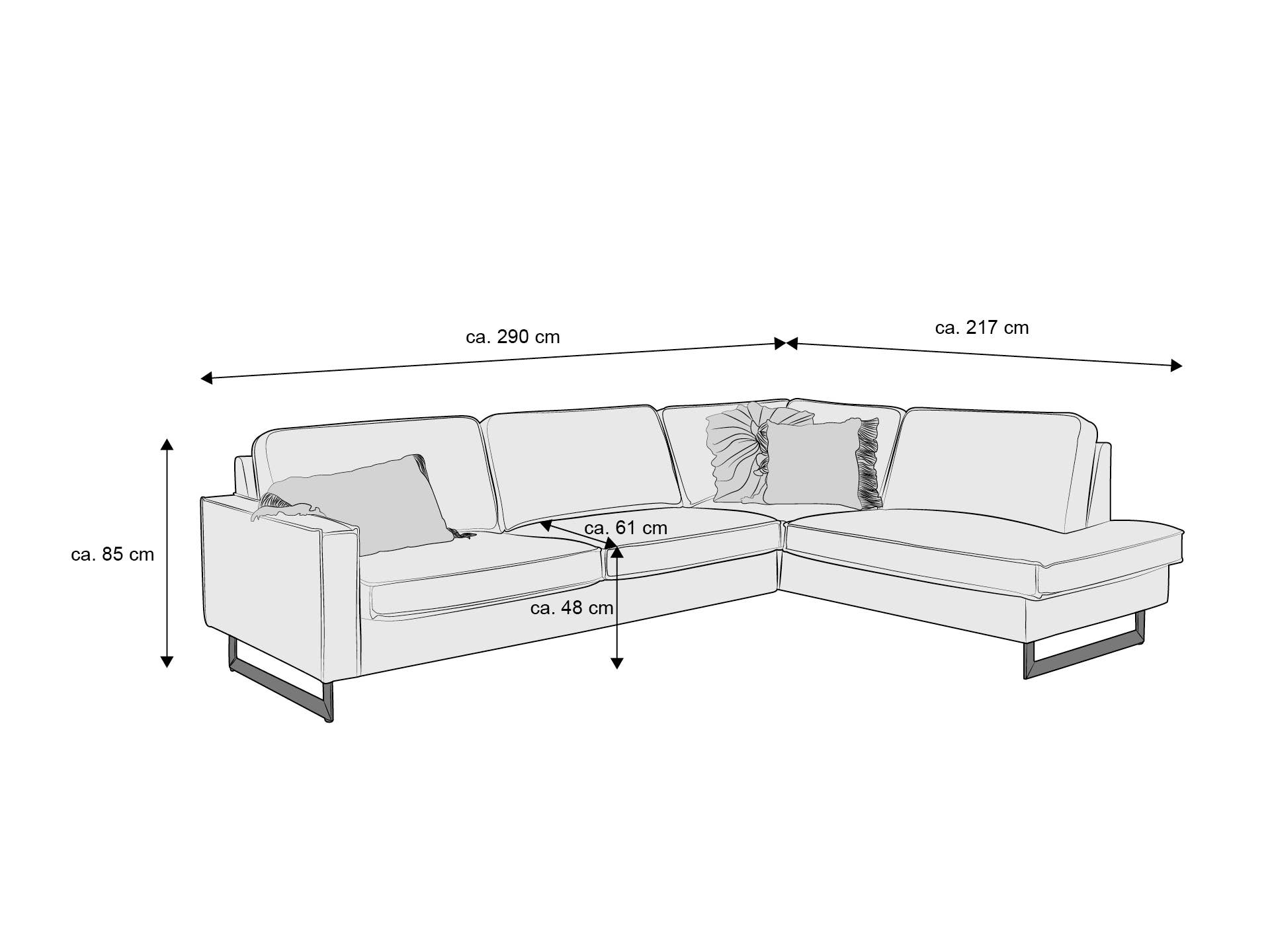 Ecksofa Kabs mit Stoffbezug, L-Form, Armlehnen, gepolsterten Rückenlehnen und Metallfüßen