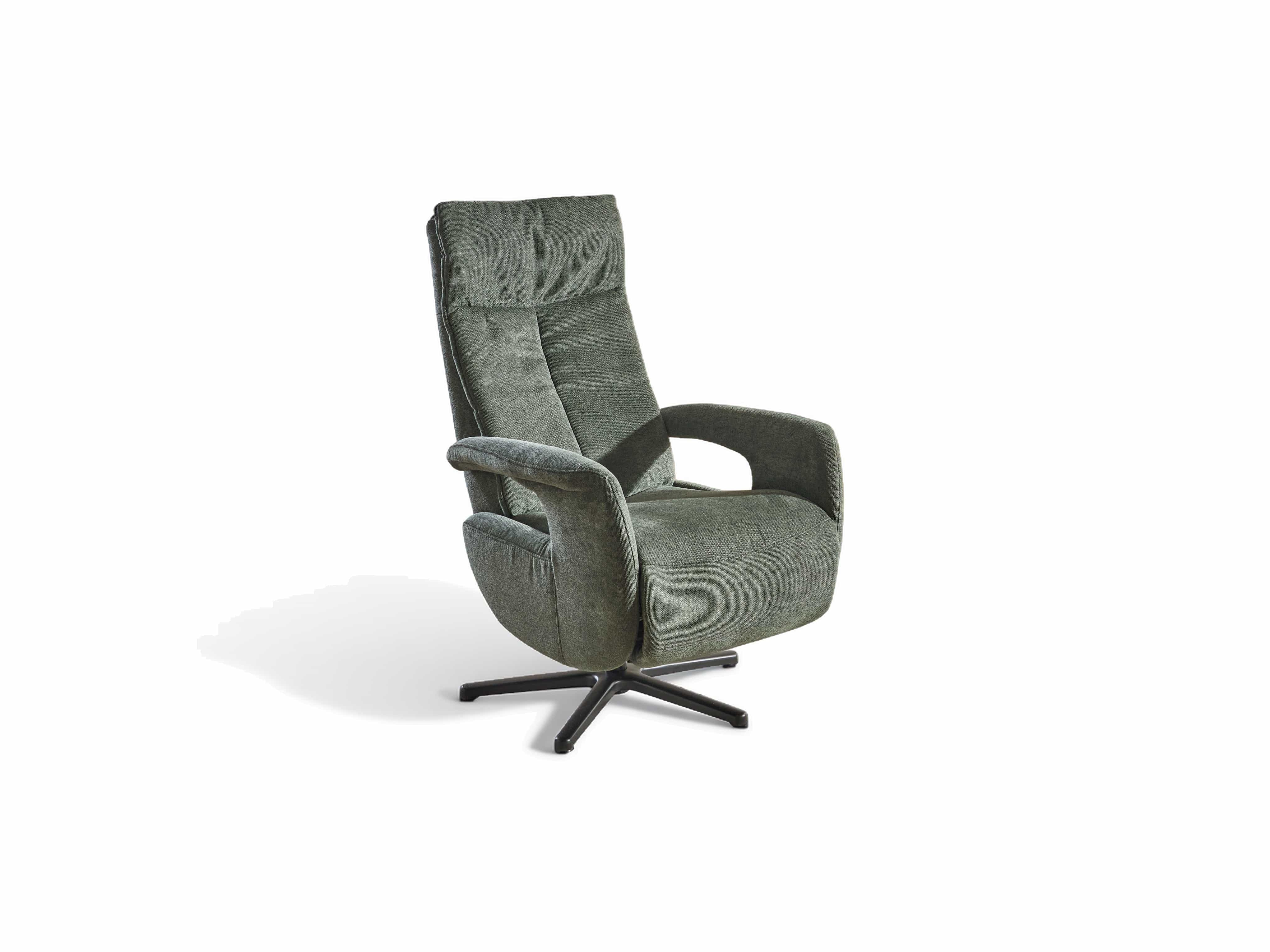 Relaxsessel Candy Lounger mit dunkelgrünem Stoffbezug, gepolsterter Rückenlehne und schwarzem Drehfuß