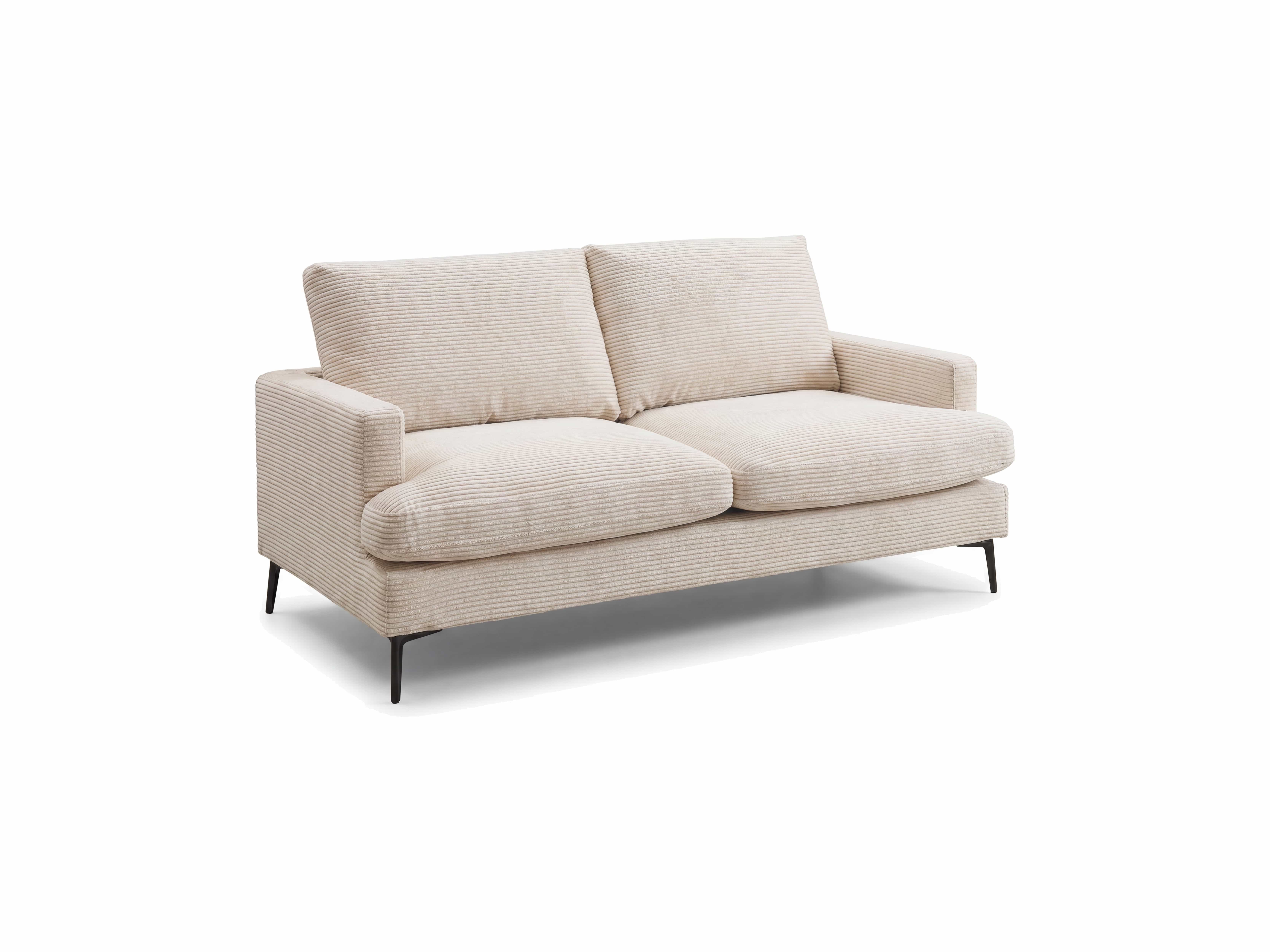 2-Sitzer Sofa Lino mit beigefarbenem Cordbezug, Armlehnen und schwarzen Metallfüßen