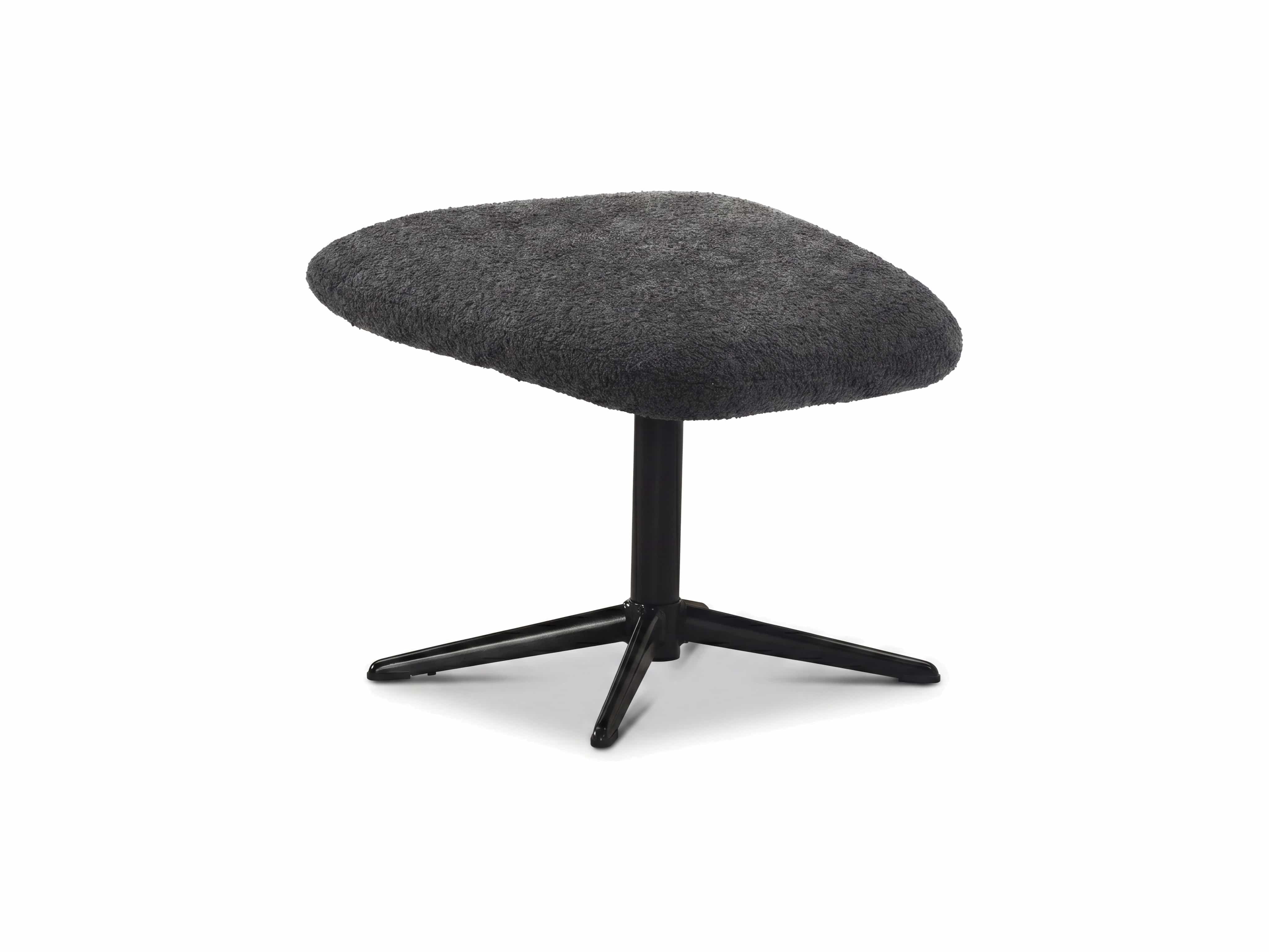 Hocker Malou mit dunkelgrauem Stoffbezug, gepolsterte Sitzfläche, schwarzes Metallgestell, dreibeinig