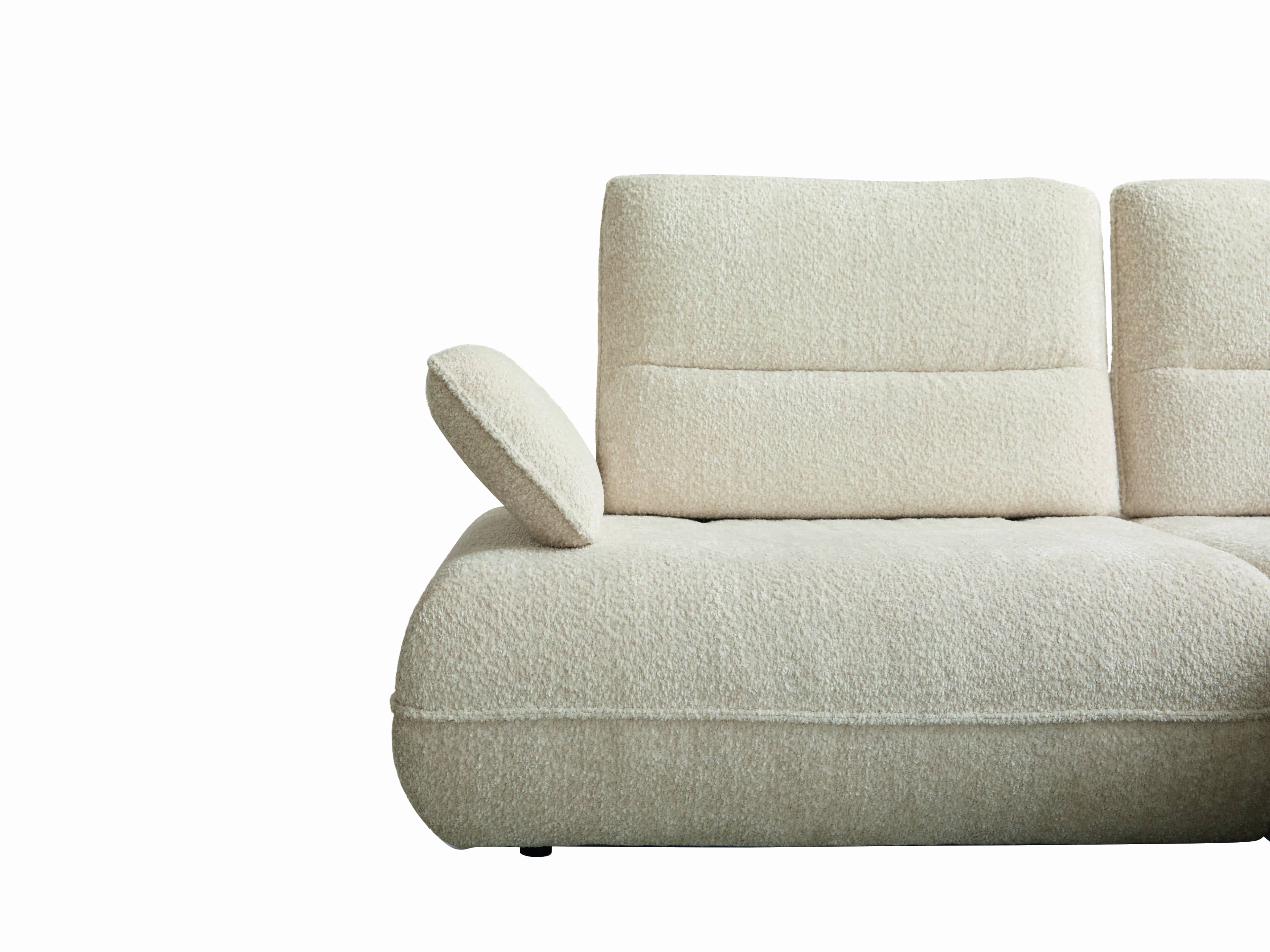 2-Sitzer Sofa mit Bouclé-Stoff in Creme, verstellbare Armlehne, gepolsterte Rückenlehne